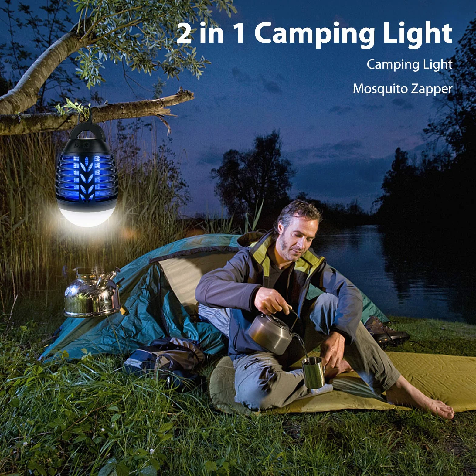 Lampa owadobójcza na kemping, do użytku na zewnątrz, lampa LED na komary, USB, 2 w 1, elektryczna, ładowana, z 3 trybami oświetlenia, ochrona przed komarami, lampa do użytku na zewnątrz