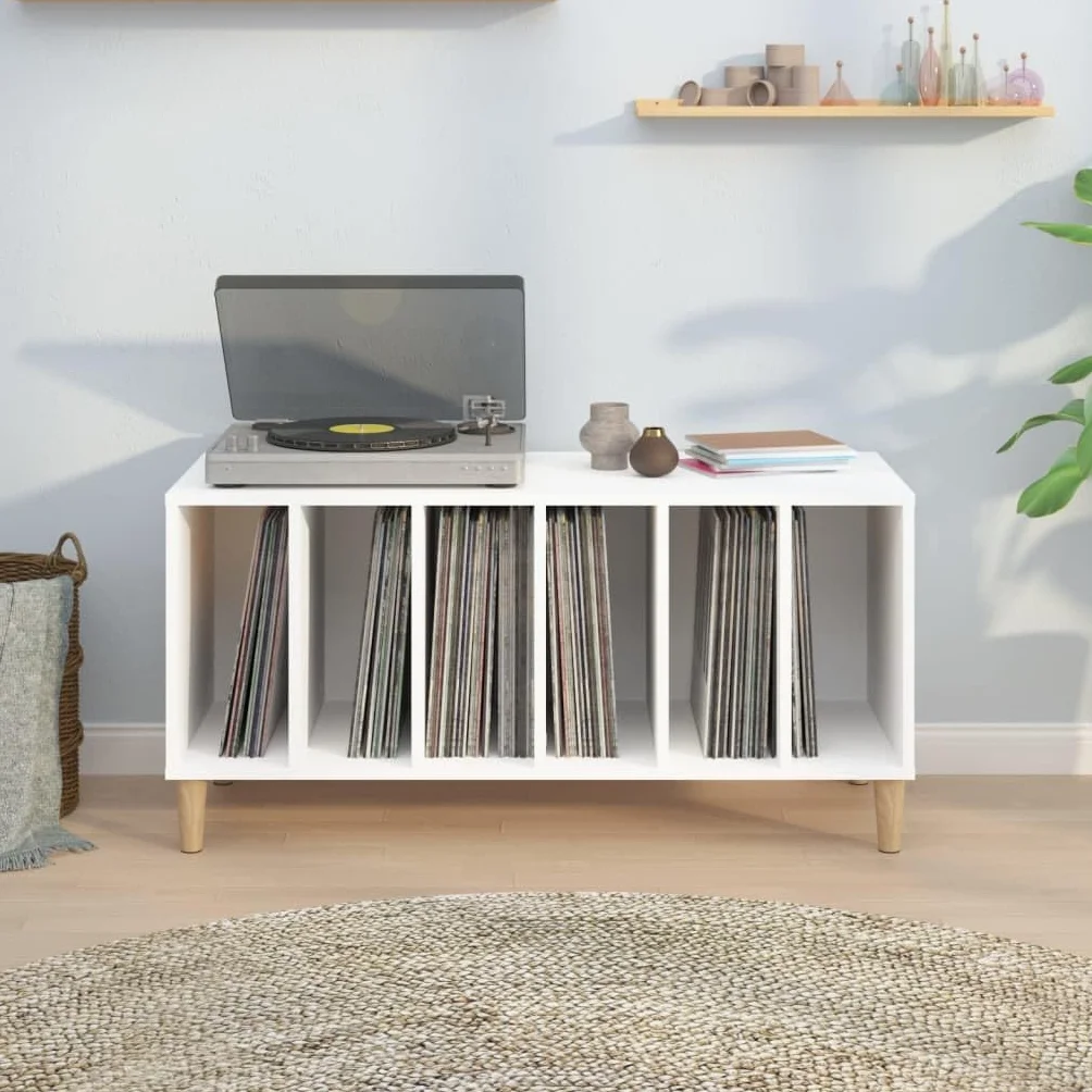 Szafka panelowa, biała, 100 x 38 x 48 cm, materiał drewnopochodny, trwały winylowy mebel do przechowywania, stabilny organizer na płyty gramofonowe LP, uniwersalna szafka pomocnicza