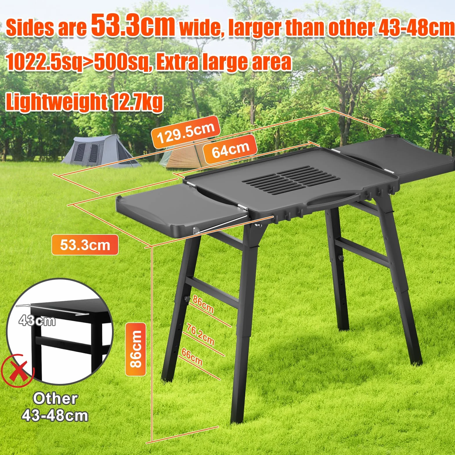 GFTIME Uniwersalny przenośny grill na kółkach Enders Urban, Weber Q100/Q200/Q300, Ninja Woodfire, Burnhard Wayne – składany stojak do grilla na świeżym powietrzu z dużą powierzchnią roboczą i nóżkami