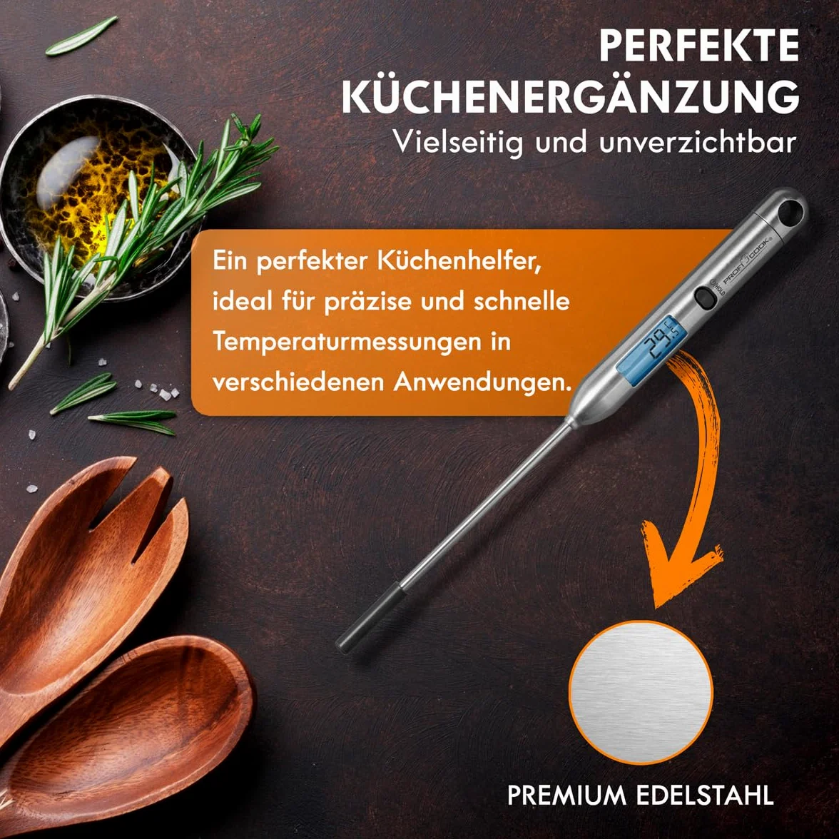Profi Cook PC-DHT1039 - Cyfrowy termometr kuchenny - Stal nierdzewna - Zasilanie bateryjne (w zestawie) Srebrny