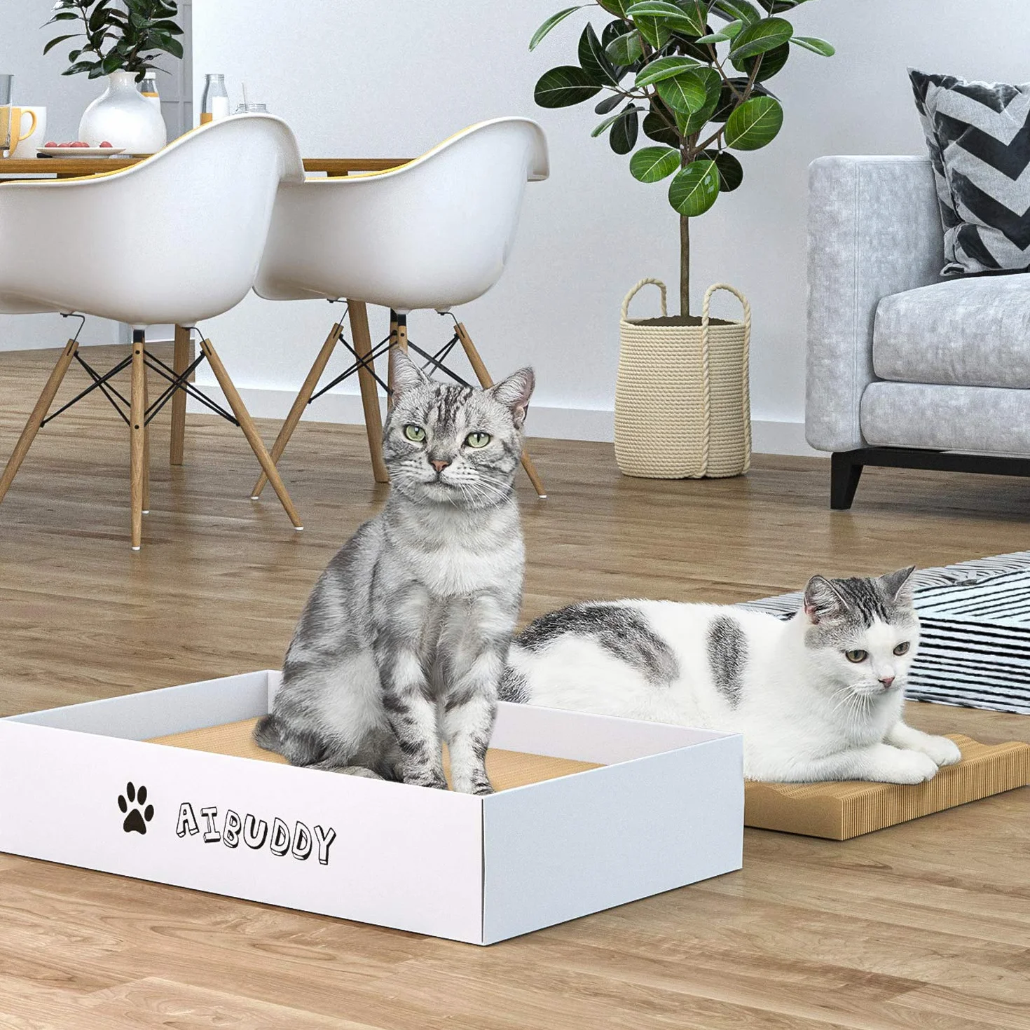 Aibuddy Kratzbrett für Katzen mit Katzenminze, 3er-Set, 44 x 28 x 10 cm