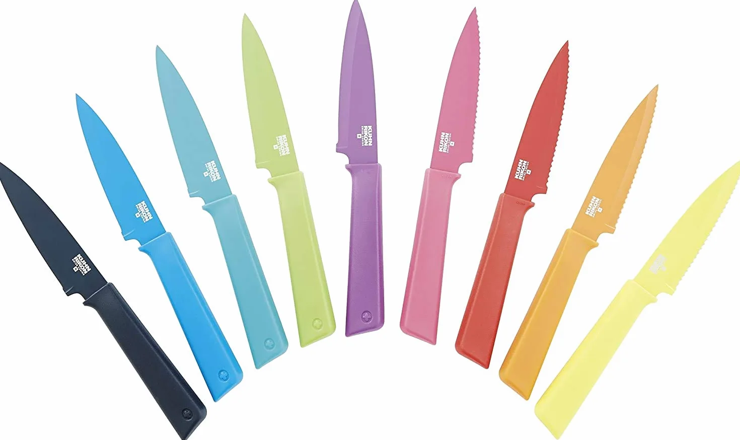 Kuhn Rikon 26601 Colori+ nieprzywierający prosty nóż do obierania z osłoną bezpieczeństwa, 19 cm, czerwony