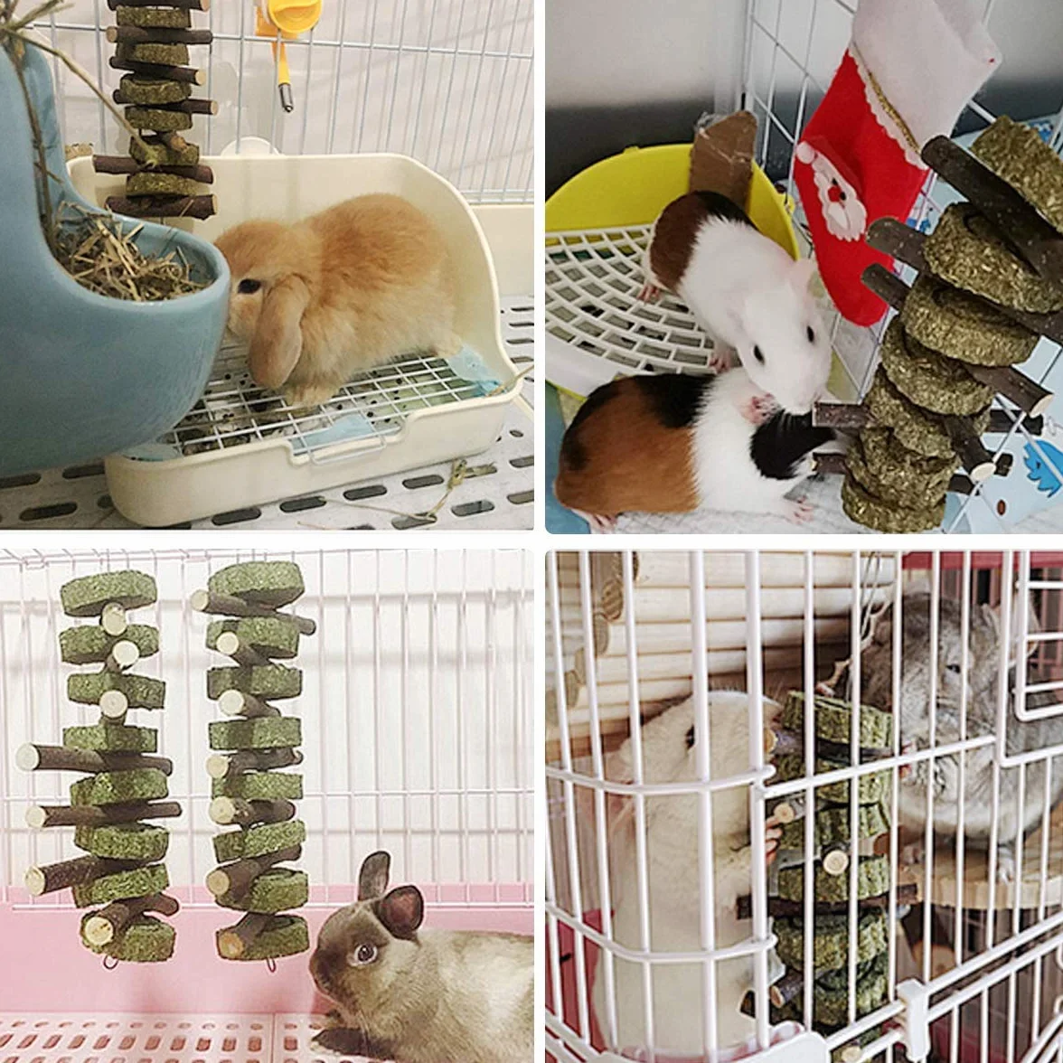 Zabawka do żucia dla króliczka, chomika, papugi, szynszyli, świnki morskiej, myszoskoczka z patykami z naturalnej trawy, jabłko, kula z kwiatem róży