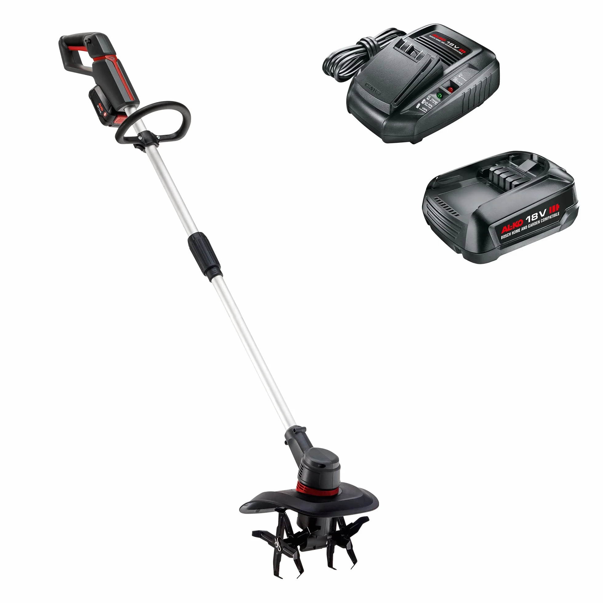 AL-KO Akumulatorowa glebogryzarka TL 1820, akumulator litowo-jonowy 18 V (akumulator i ładowarka wchodzą w zakres dostawy), szerokość robocza 20 cm, metalowy nóż 4x4, dzielony trzpień, czarno-srebrna