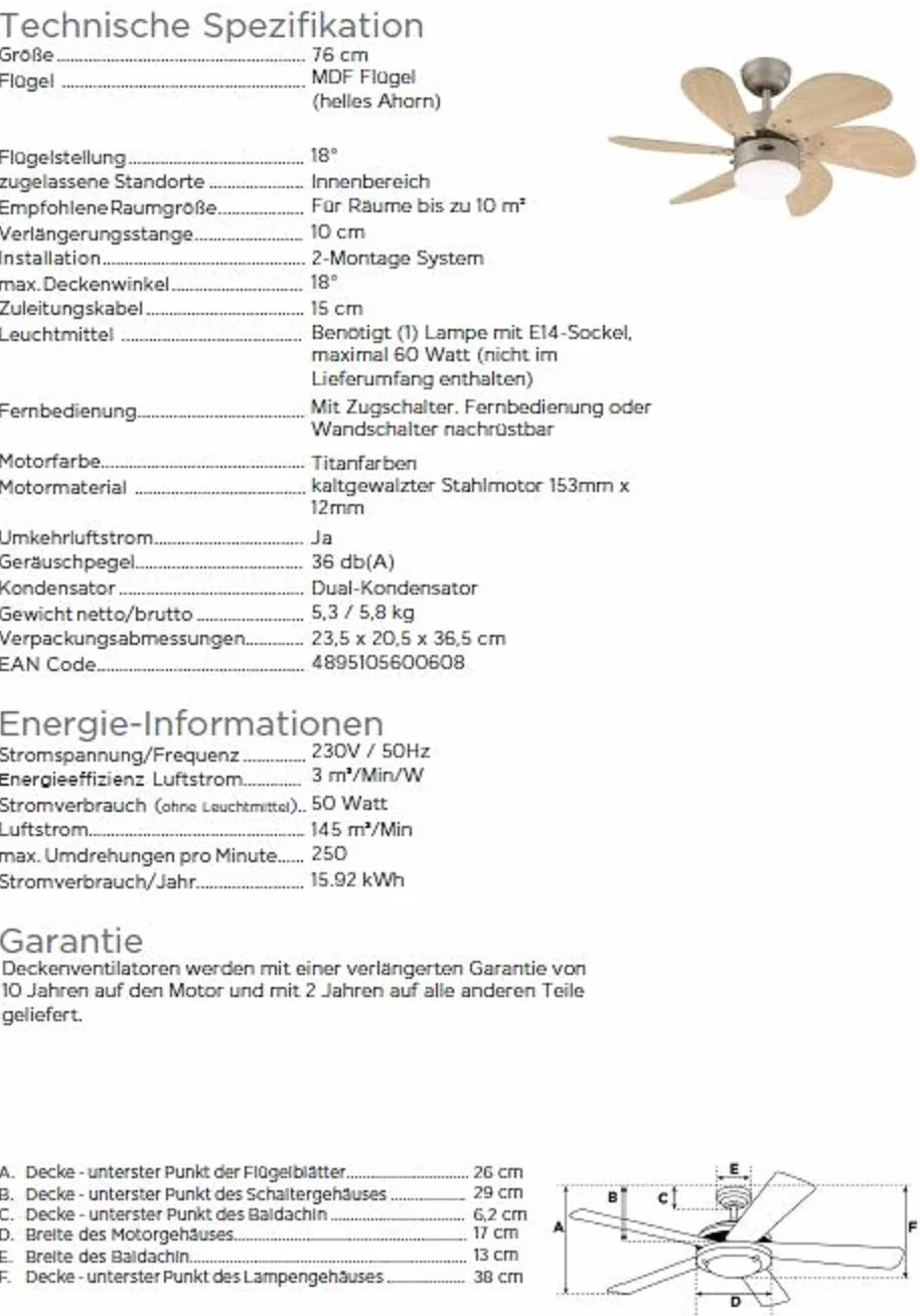 Westinghouse Lighting Turbo Swirl Wentylator Sufitowy Z Lampą, Drewno, Brązowy, 76 cm