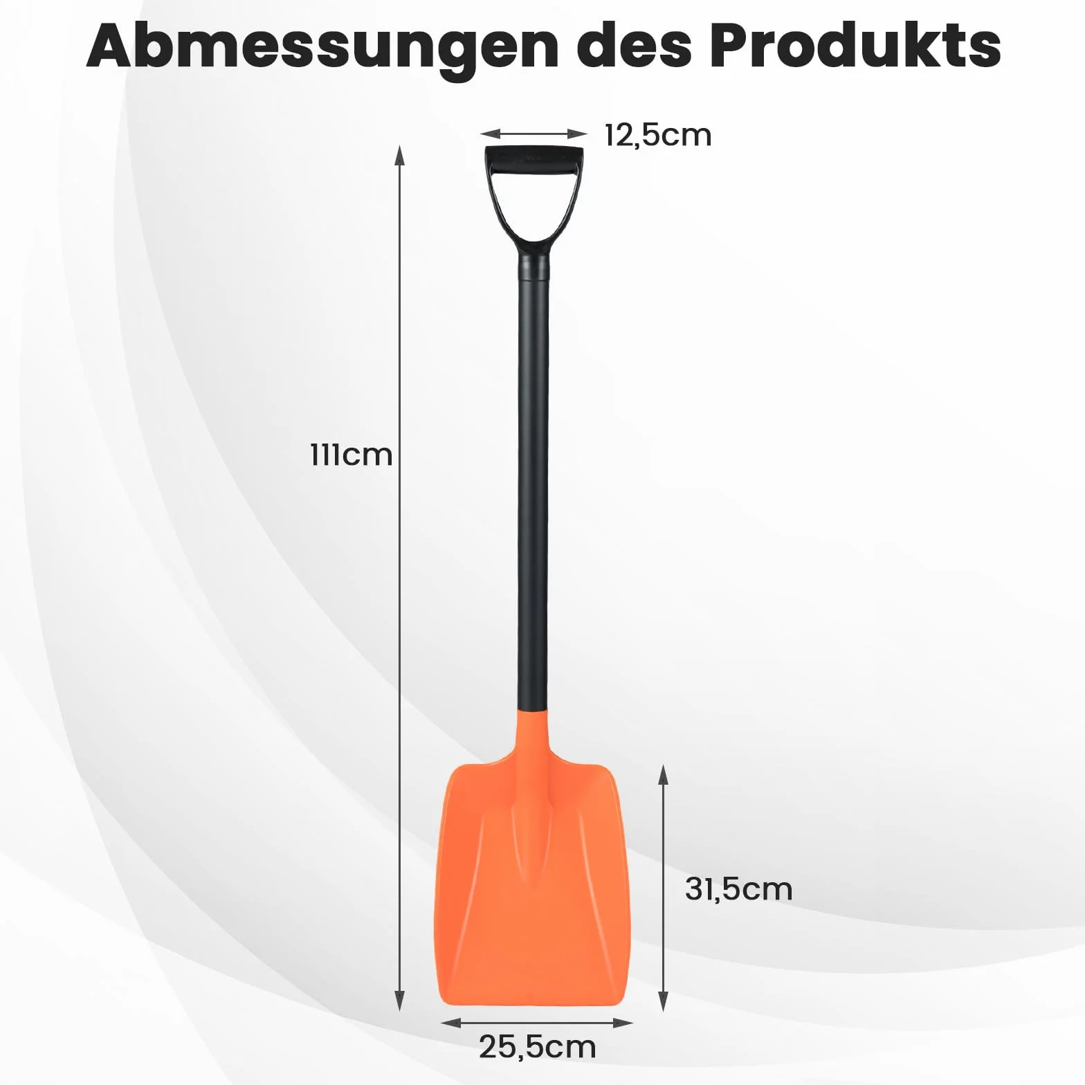 COSTWAY Łopata do śniegu, długość 111 cm, z ergonomicznym uchwytem i aluminiowym trzonkiem, lekka odśnieżarka na wjazd, do zabawy bałwanem, pomarańczowa