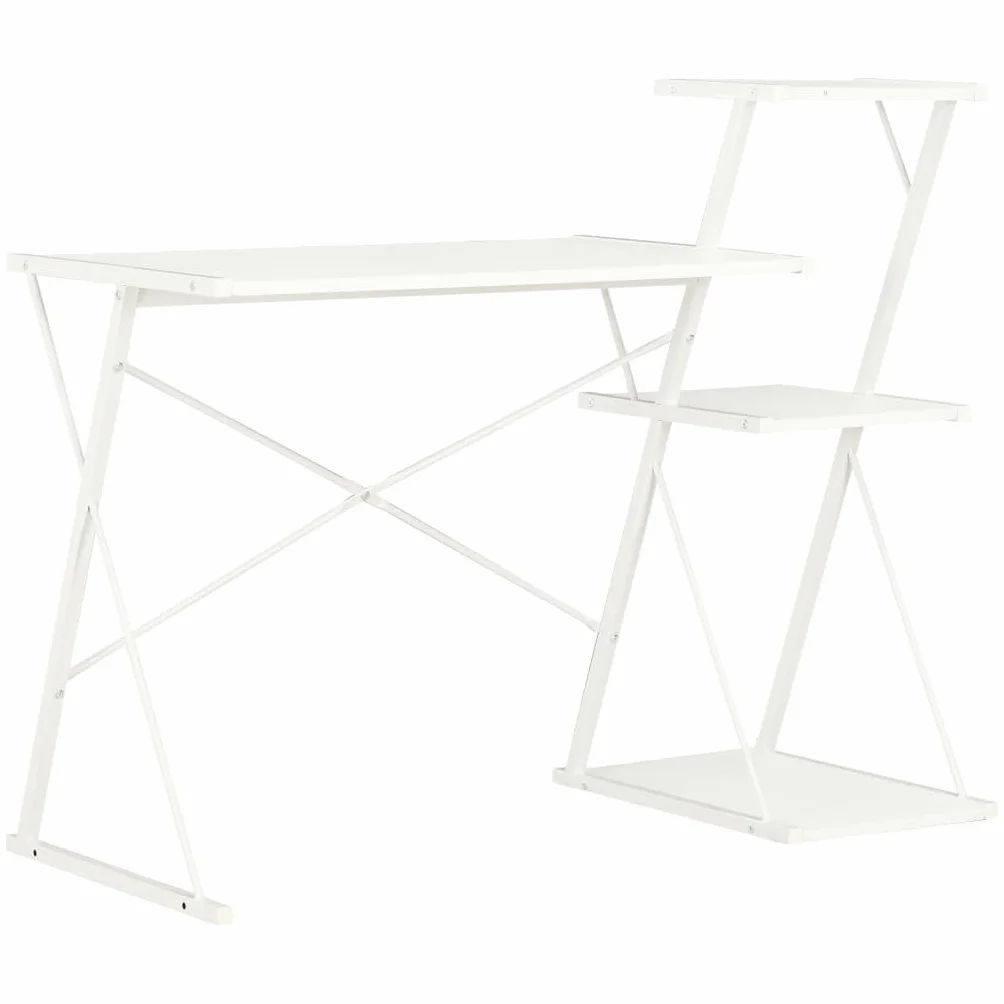Nowoczesne biurko z regałem, białe, 116 x 50 x 93 cm, stół biurowy z nogami w kształcie litery X, stolik pod komputer i stół roboczy do domu, do gier, pokoju młodzieżowego, organizacji i