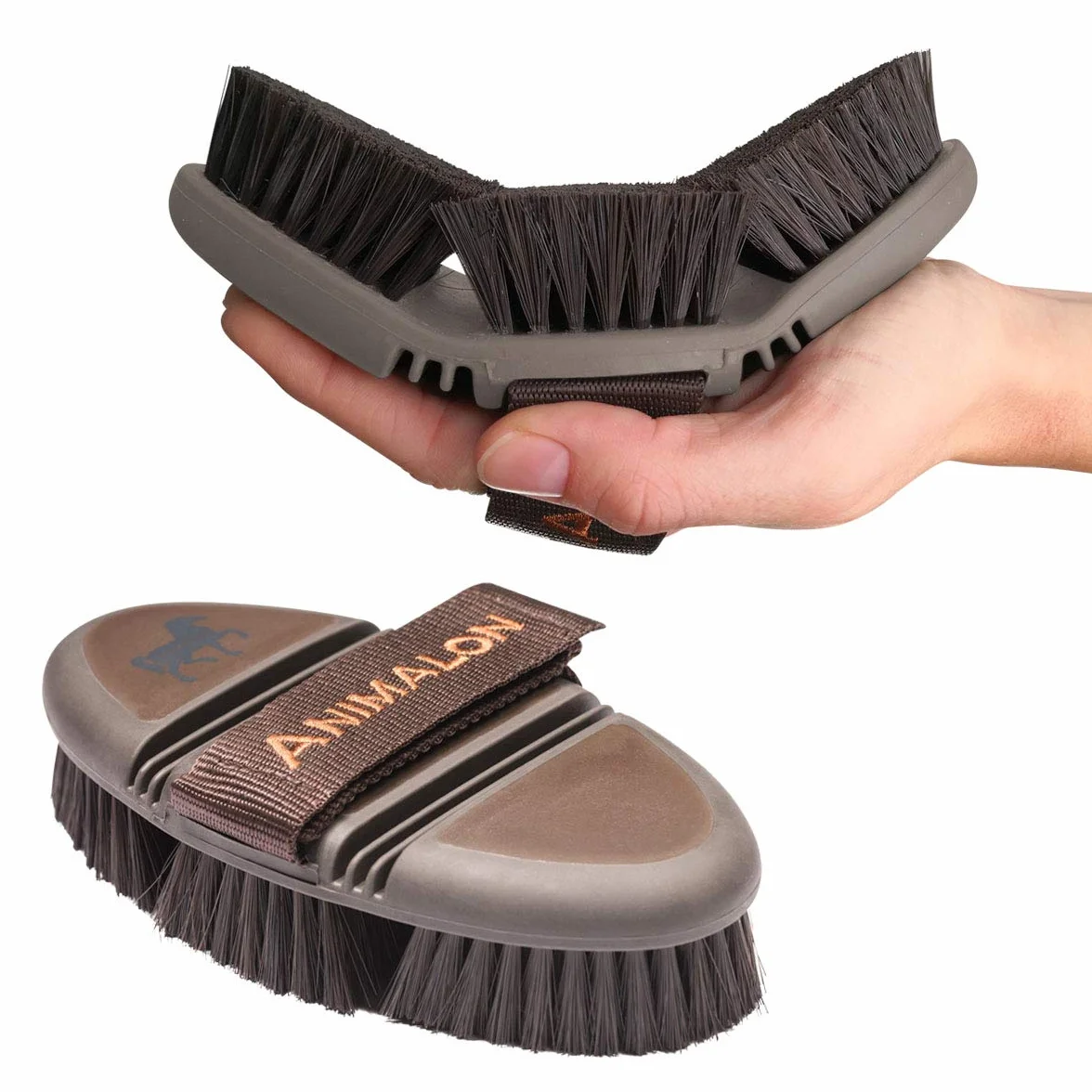 Animalon CareFlex szczotka pielęgnacyjna, elastyczna i ergonomiczna szczotka dla koni z zapięciem na rzep, do każdego boksu pielęgnacyjnego, akcesoria dla koni