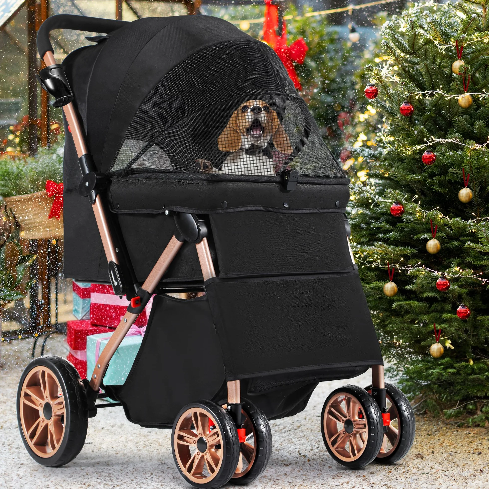 YITAHOME Składany wózek dla psa 20 kg, przenośny jogger dla zwierząt (czarny)
