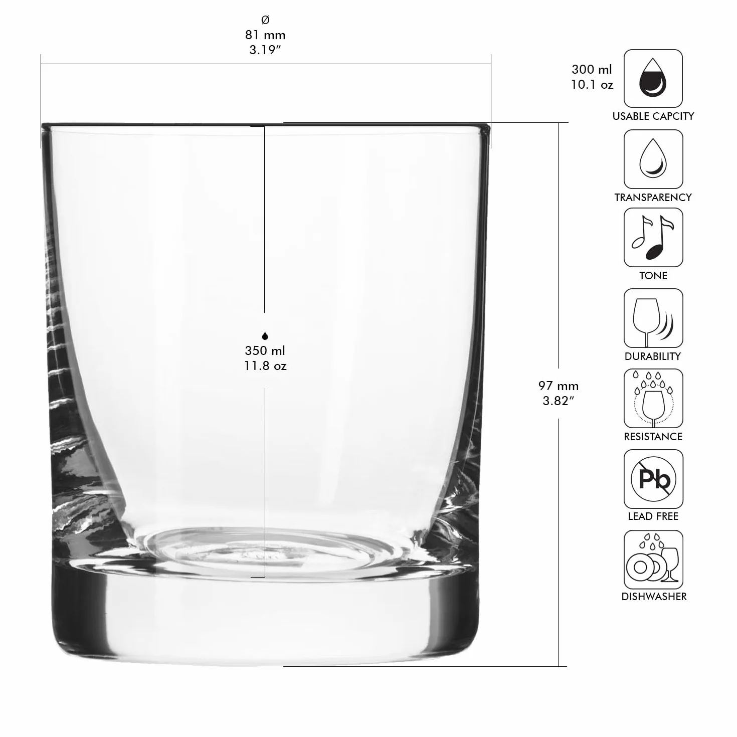 KROSNO Szklanki do Whisky – Zestaw 6 Szklanek, 350 ml – Kolekcja Blended – Idealne do Domu, Restauracji i na Przyjęcia, Można Myć w Zmywarce