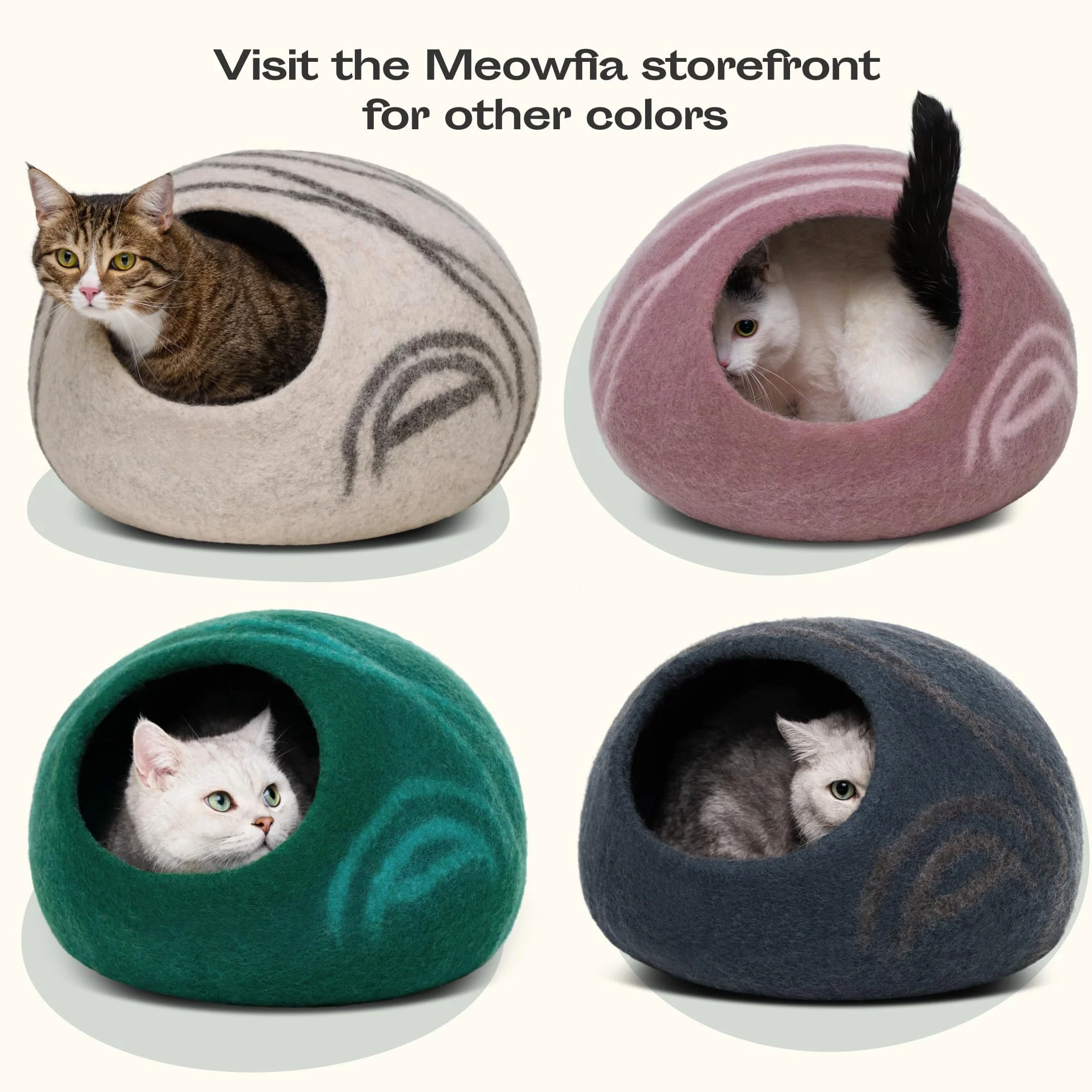 MEOWFIA Jaskinia dla kota – wysokiej jakości filcowe legowisko dla kotów domowych, ręcznie wykonane, 100% wełna z merynosów (żywe odcienie) (rozmiar M, kość słoniowa)