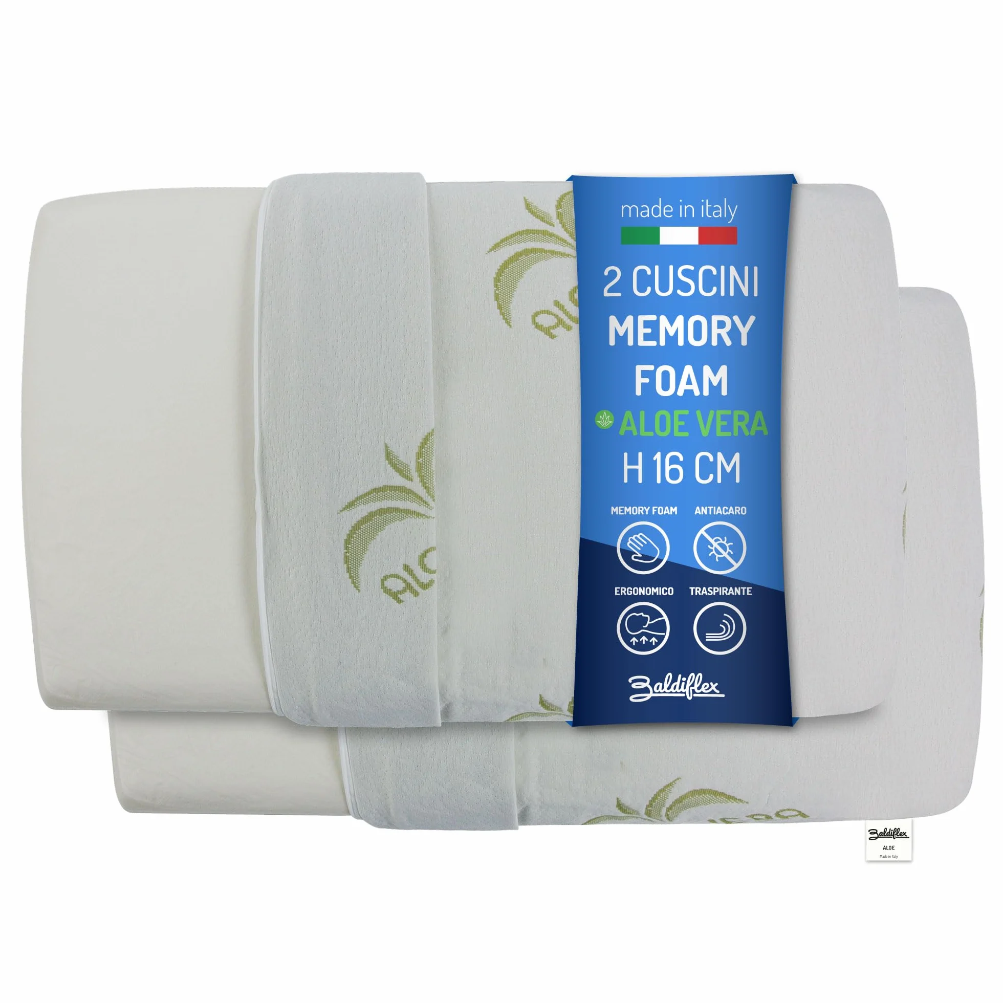 Baldiflex, Para poduszek, pianka memory Foam, Aloe Vera, wysokość 16 cm
