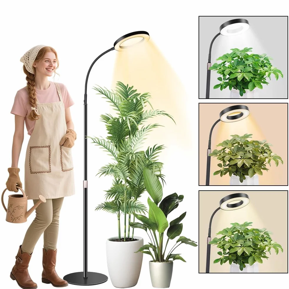 Ainiv Lampa LED do uprawy roślin, Pełnym Spektrum światła, LED Lampa do Uprawy z 6/12/16h Timerem,Regulowana Wysokość 90-166cm, 10 poziomów jasności Nadaje się dla różnych roślin