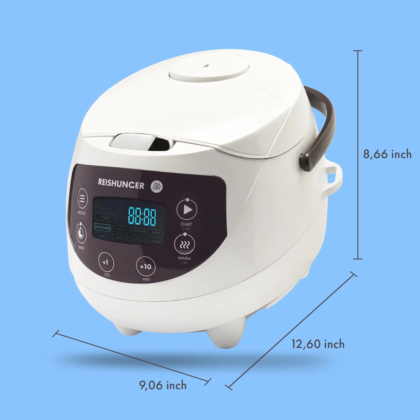 Reishunger Cyfrowy mini ryżowar i parowar w kolorze biały - Funkcja utrzymywania ciepła, minutnik & garnek premium - mały multicooker, 8 programów, 7-fazowa technologia gotowania, 1-3 osoby