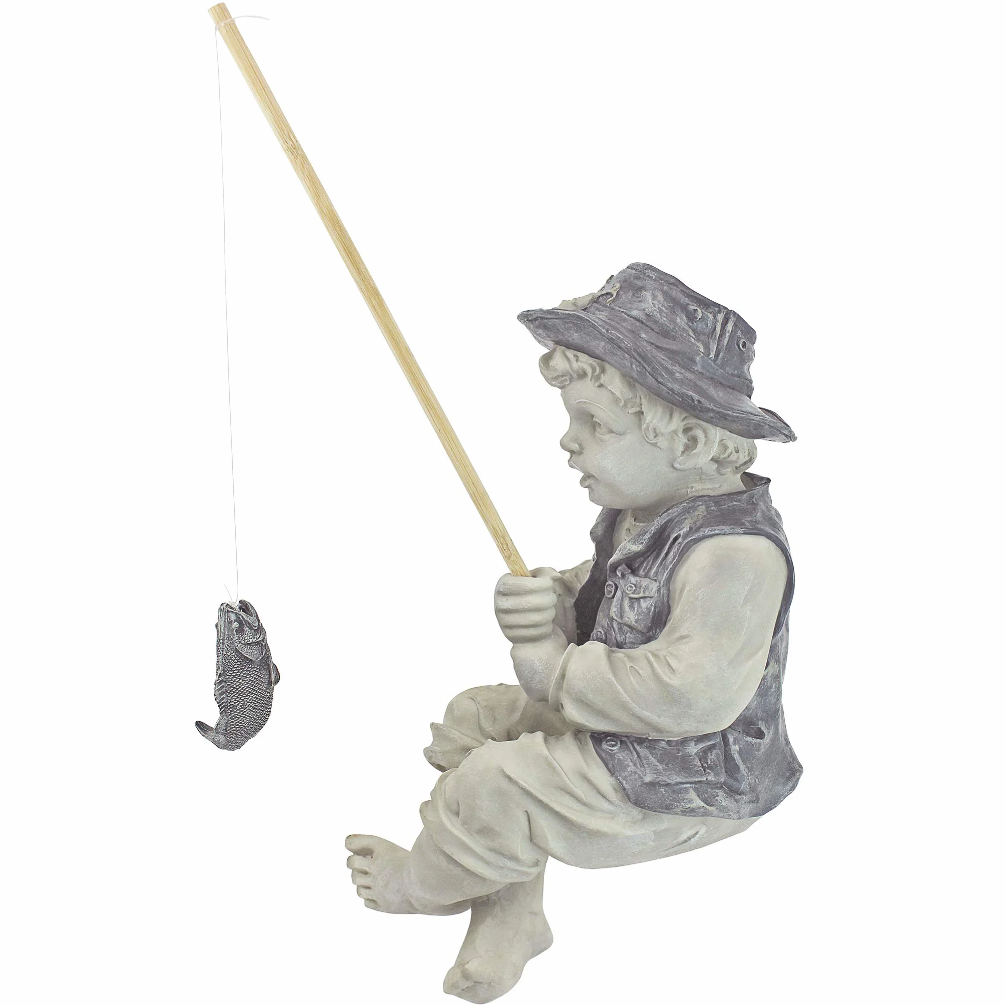 Design Toscano NG32122 Fryderyk Mały Rybak z Awinionu Chłopiec Wędkarstwo Ogród Statua, 38 cm, Żywica Poliestrowa, Dwukolorowy Kamień