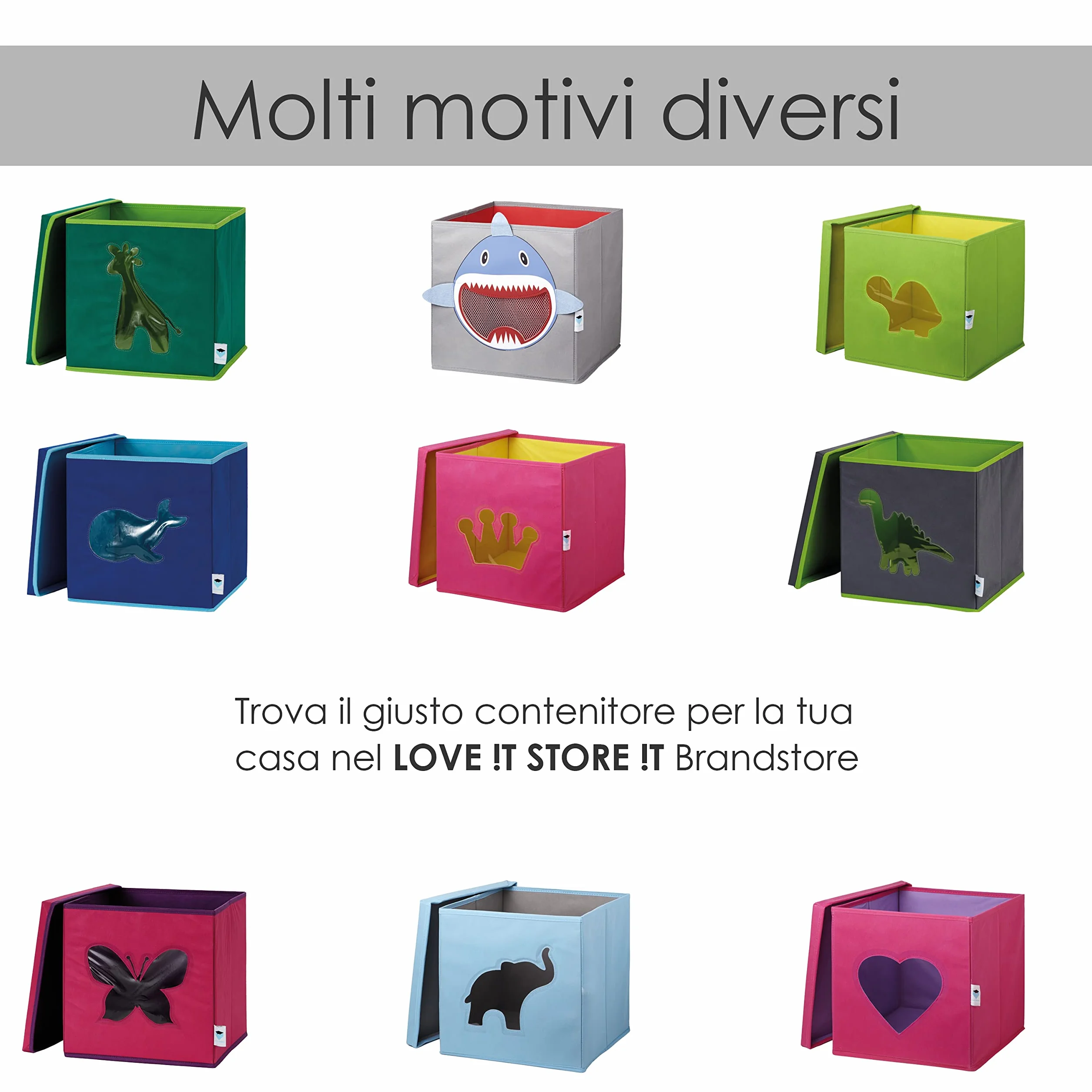 Love IT Store IT pudełko do przechowywania dla dzieci – wkład Kallax z materiału – wzmocnione kartonem – z okienkiem – szare z rekinem – 30 x 30 x 30 cm
