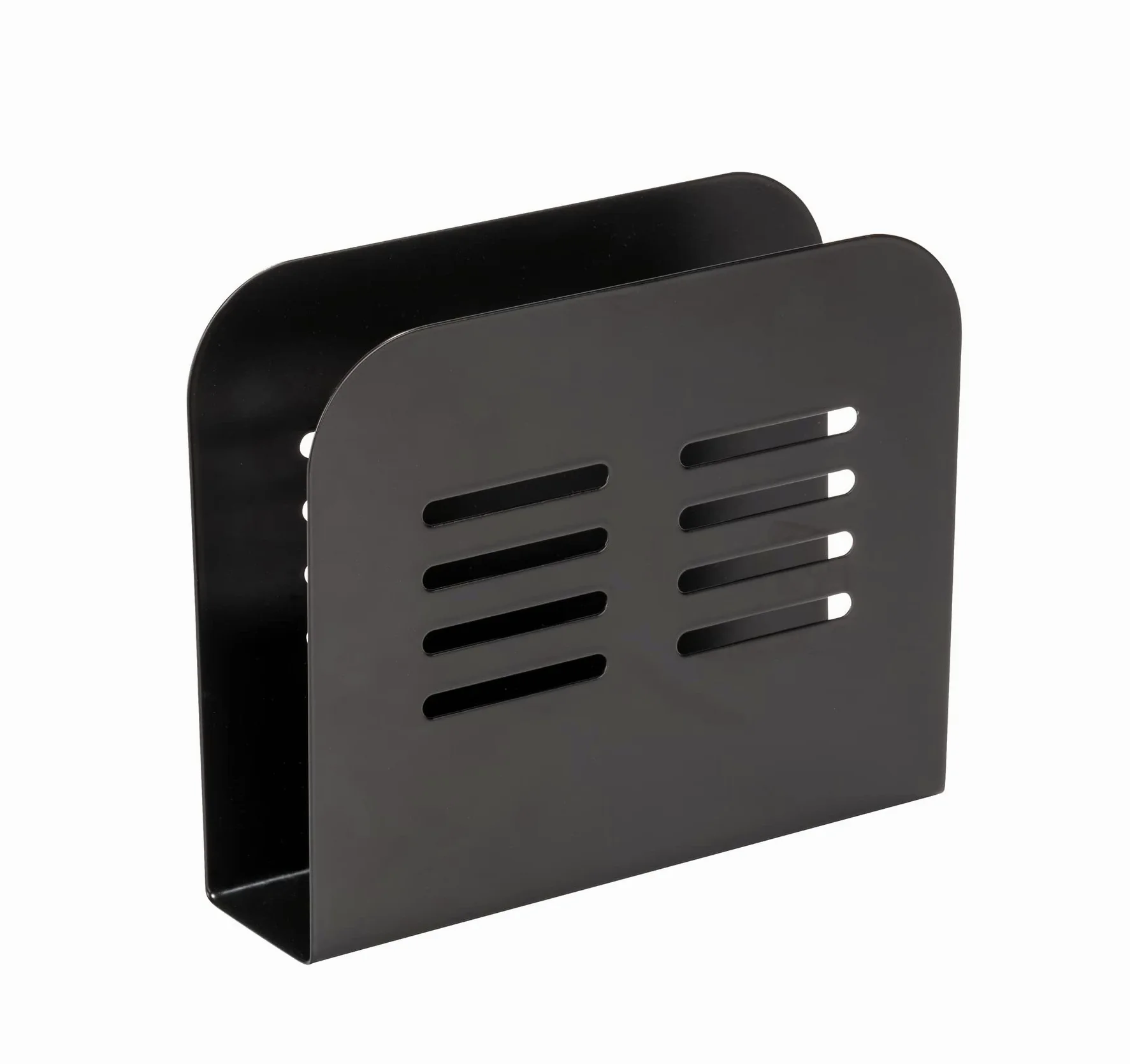 WENKO Stojak na serwetki Baco czarny, z metalu malowanego proszkowo, 15 x 12 x 4 cm