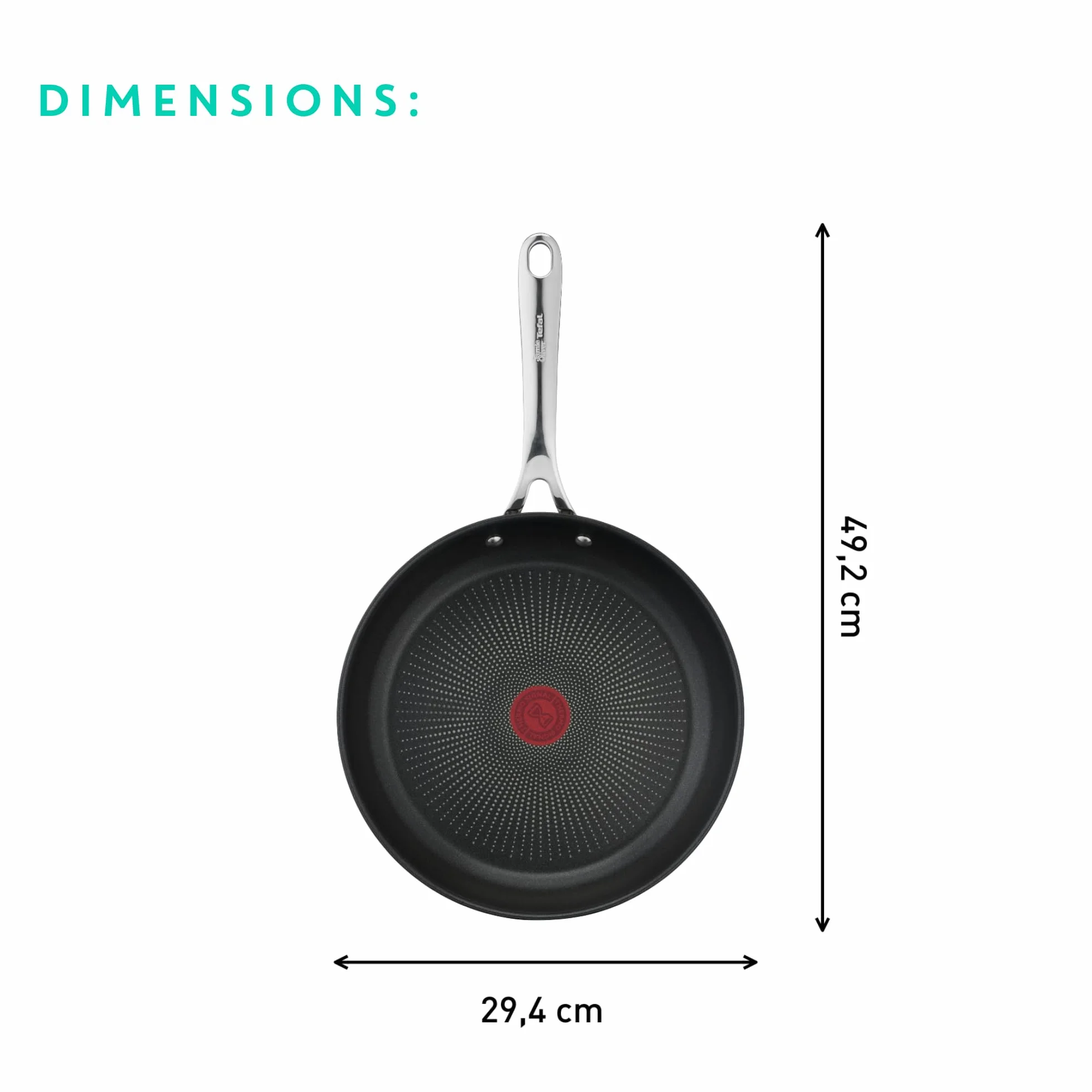 TEFAL E30406 Jamie Olivier Cooks Direct Patelnia 28 cm, stal nierdzewna, nieprzywierająca powłoka wzmocniona tytanem, wskaźnik Thermo Signal, nitowany uchwyt, do wszystkich kuchenek, srebrny/czarny