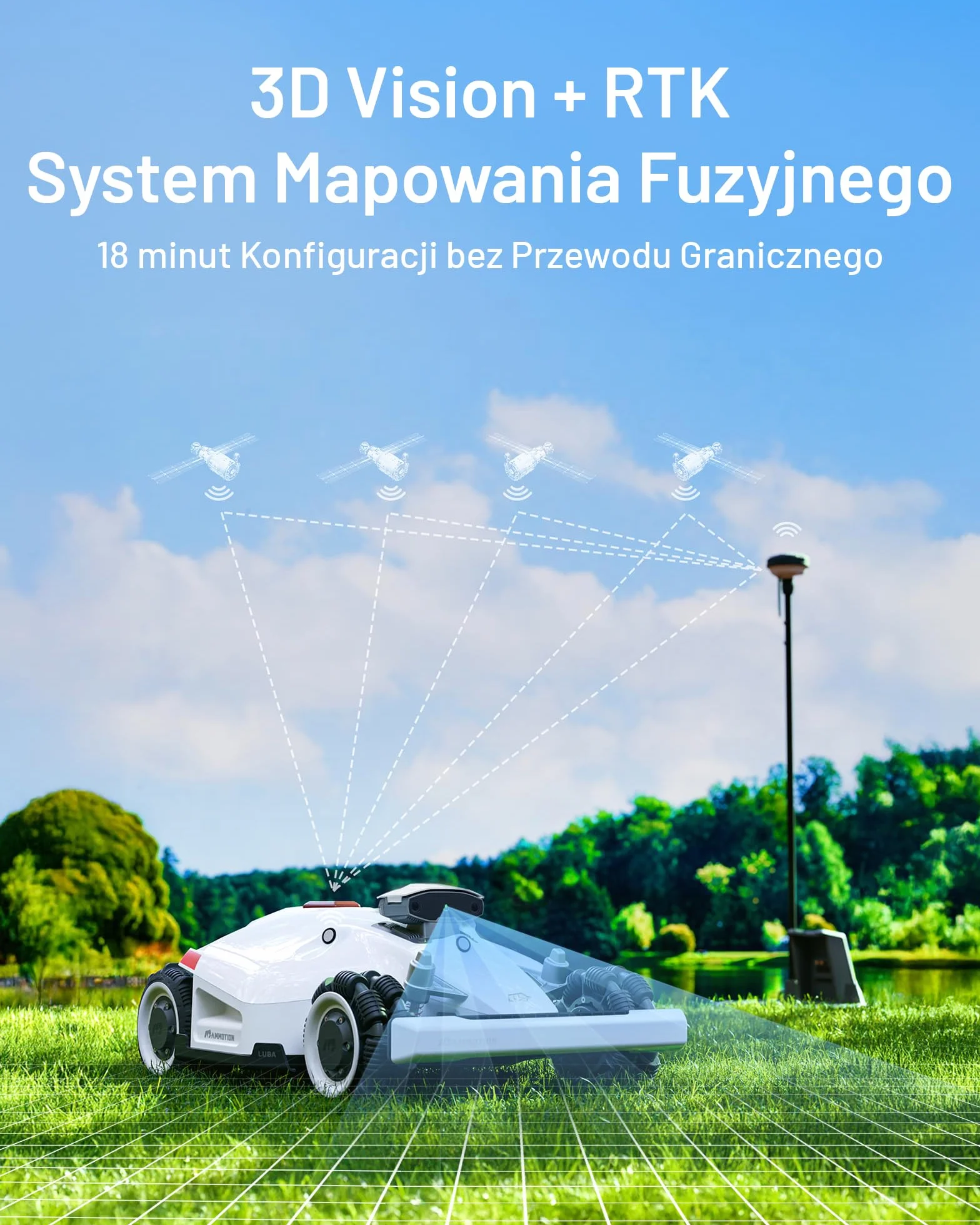 LUBA 2 AWD 3000 Kosiarka Automatyczna (Wersja 2024), Kosiarka Automatyczna bez Przewodu Granicznego do Trawników o Powierzchni do 3000 m², Mapowanie 3D Vision+RTK Fusion, Nachylenie 80%