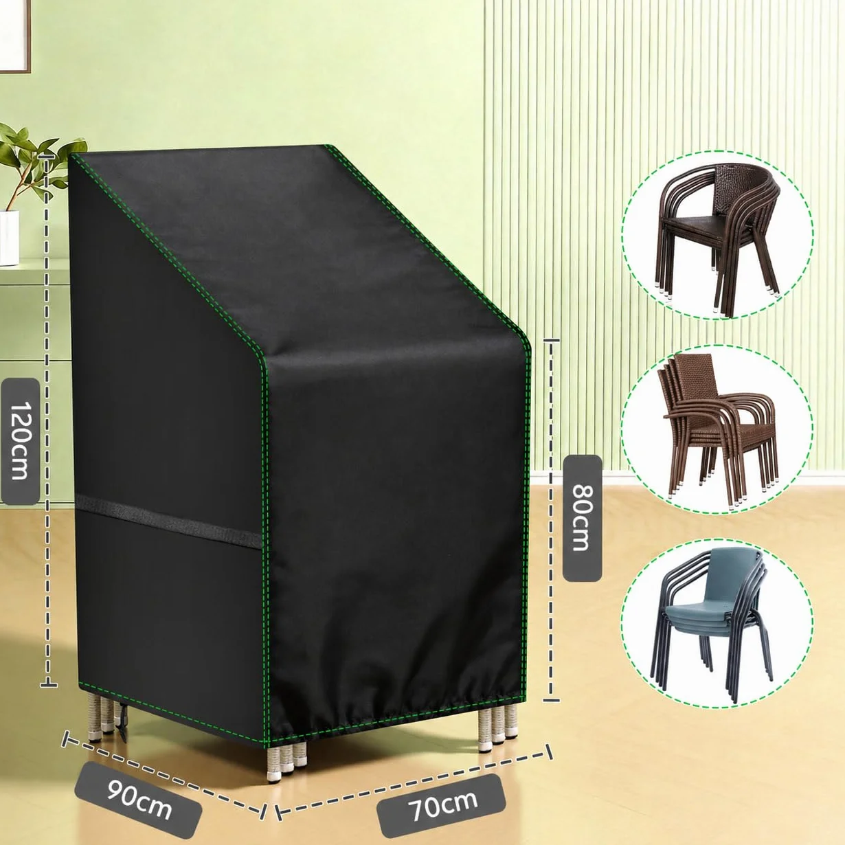 Zocipro Wodoodporne pokrowce na krzesła ogrodowe 210D Oxford, wytrzymałe, 70 x 90 x 80 / 120 cm, na zewnątrz, na patio, odporne na promieniowanie UV, pyłoszczelne, zimowe, czarne pokrowce na meble do