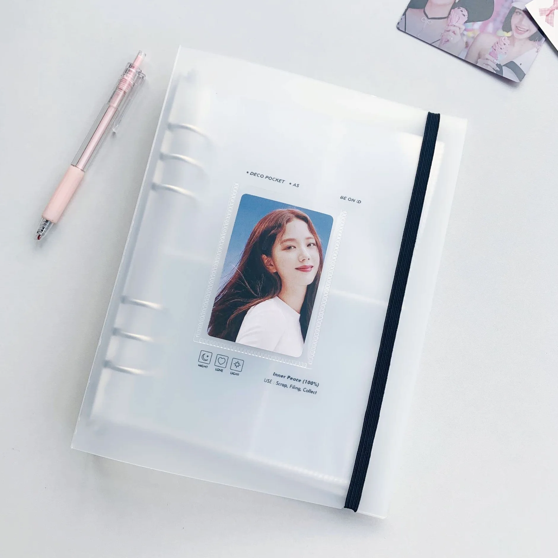 Album fotograficzny z kartami, Kpop, 25 koszulek, 200 kieszeni, 10,2 cm, do uzupełnienia, format A5, 6 pierścieni, segregator, scrapbooking, koszulki na karty, wodoodporny, biały
