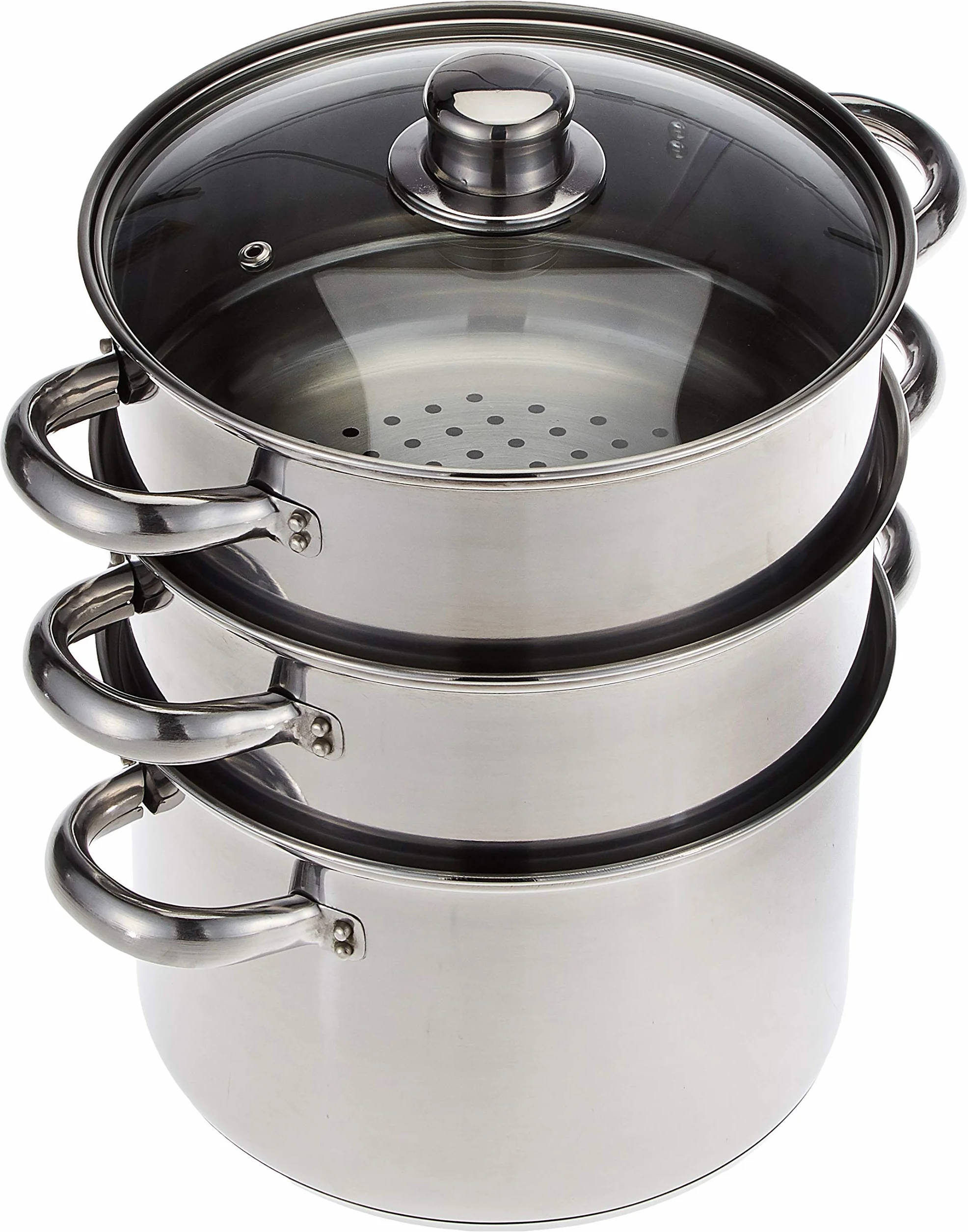 KitchenCraft Zestaw 3 garnków, parowar/garnek do zupy, 3-stopniowy, z zabezpieczeniem indukcyjnym, stal nierdzewna, w pudełku prezentowym, 22 cm (9"), srebrny