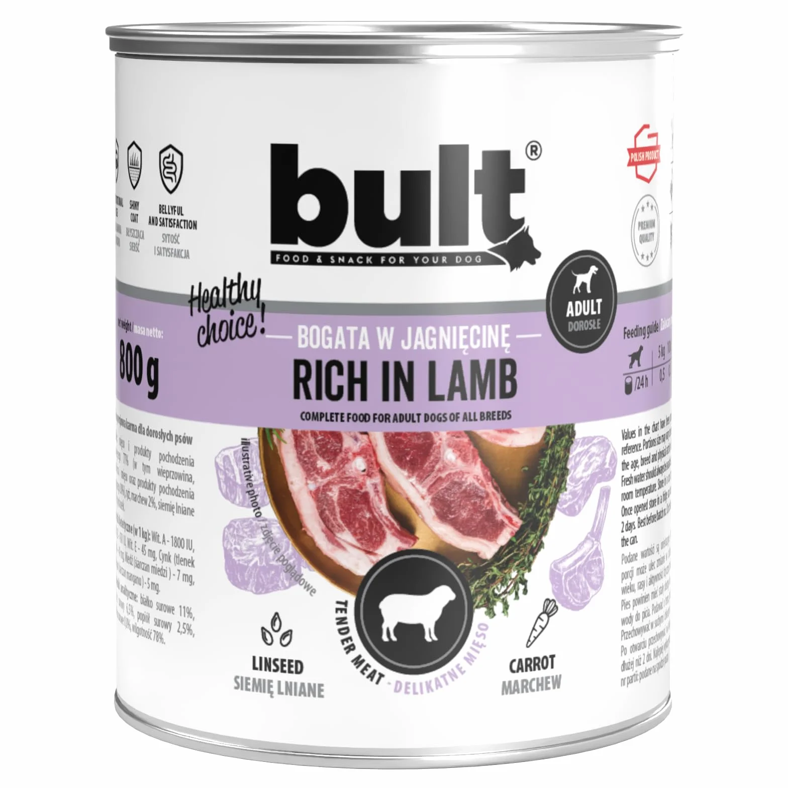 BULT, Mokra Karma dla Psa, Mix Smaków (Dorsz, Dziczyzna, Indyk, Jagnięcina, Kaczka, Wołowina), 800g x 12 Puszek, Dla Dorosłych Psów, Bez Konserwantów