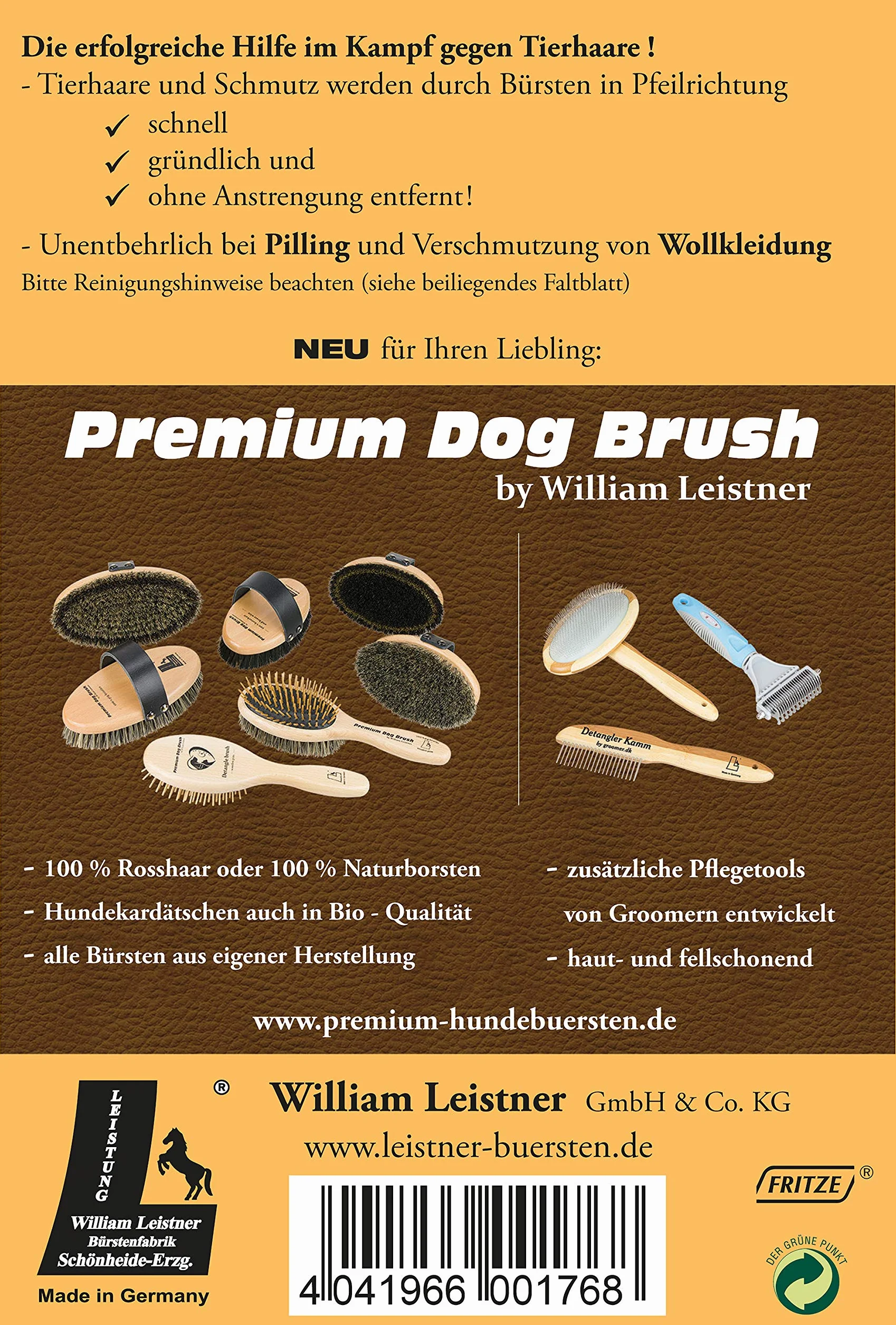 William LEI Wunderburste Szczotka do Czyszczenia Powierzchni z Psiej Sierści 150x45 mm Brązowy
