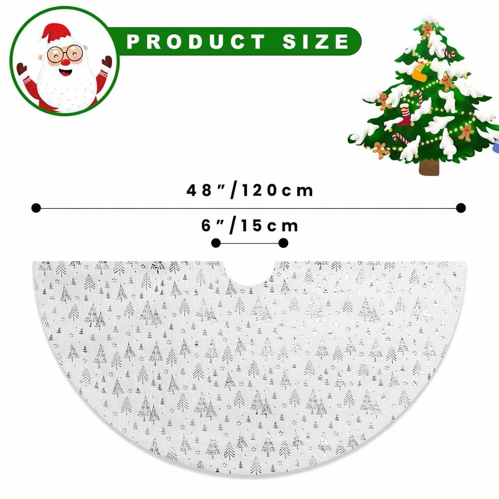 Lanpn Spódnica pod choinkę, duża, pluszowa, patchworkowa, srebrne sztuczne futro, spódnice choinkowe, 122 cm, mata pod choinkę, na zimę, Boże Narodzenie, święta, dekoracje wewnętrzne, 120 cm (srebrna