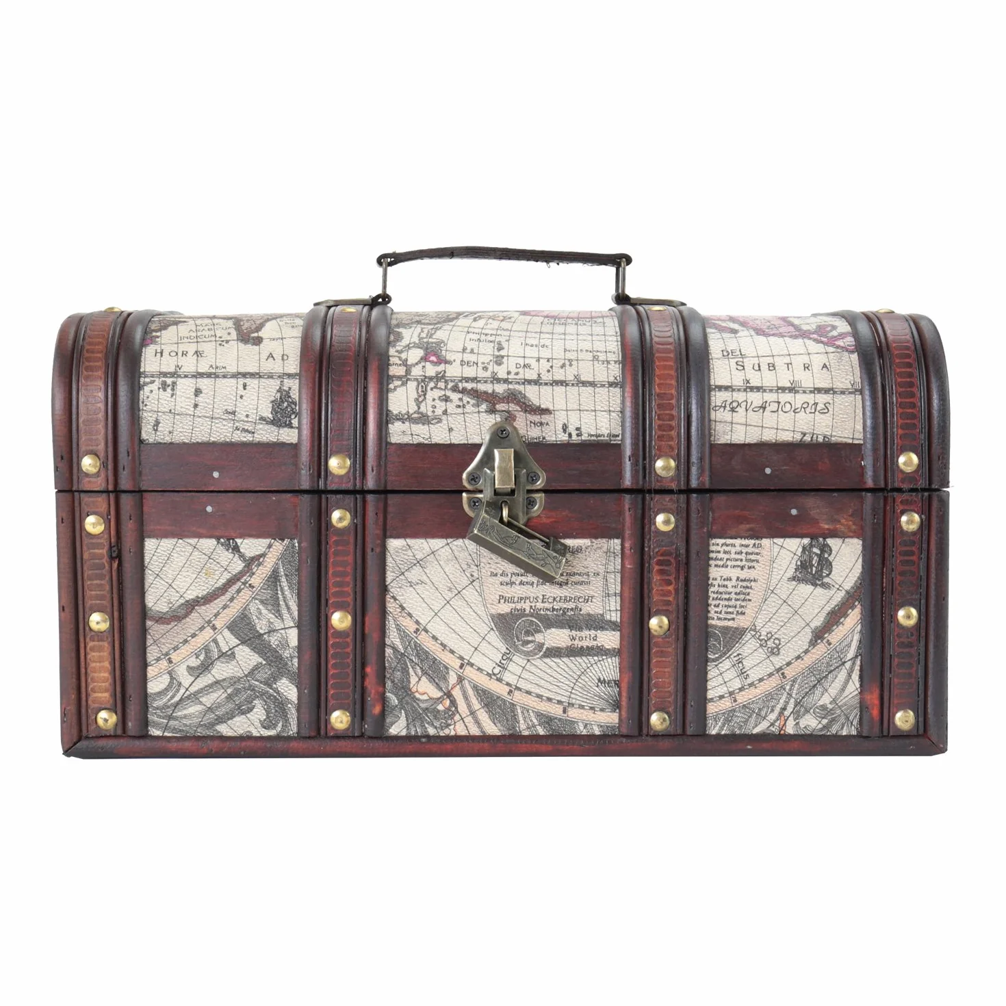 HMF 6410-159 drewniana skrzynia na skarby z zamkiem, 38 x 20 x 19 cm, duża, Francja