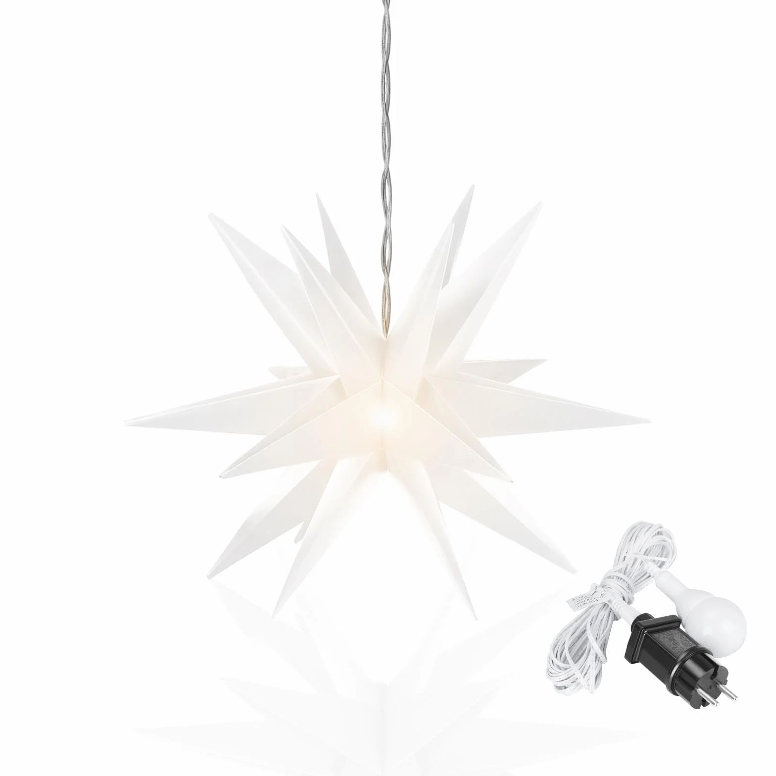 OVILUM Świecąca Gwiazda 3D Z Oświetleniem LED, Biała, Ø 57 cm, 18 Końcówek, Odporna Na Warunki Atmosferyczne, Dekoracja Ogrodowa, Do Salonu, Bożonarodzeniowa