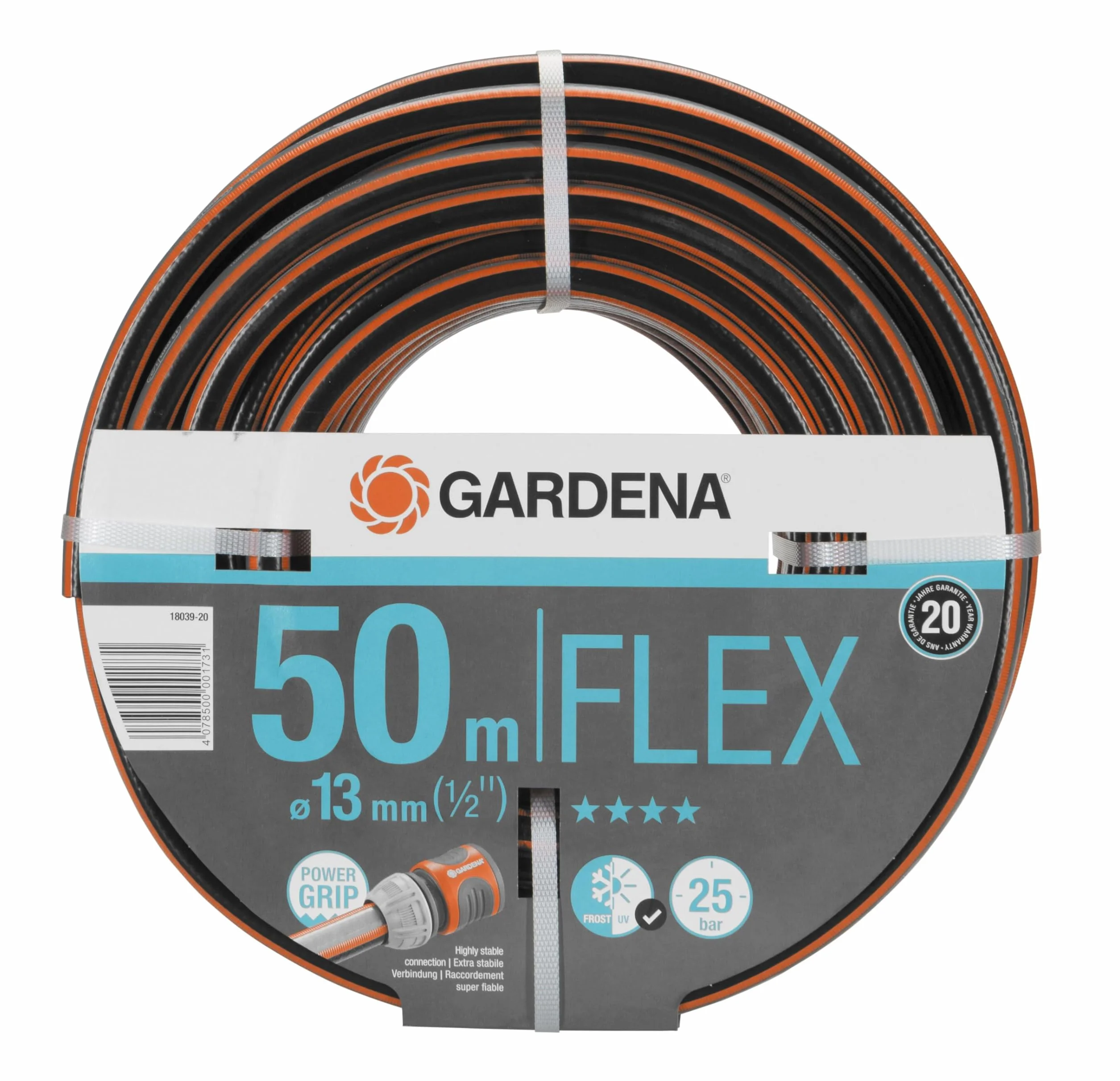 Gardena Comfort FLEX wąż 13 mm (1/2"), 50 m: odporny na odkształcenia, elastyczny wąż ogrodowy, Power Grip, oplot spiralny, ciśn. rozrywające 25 barów, bez elementów systemowych, zapakowany (18039-20)