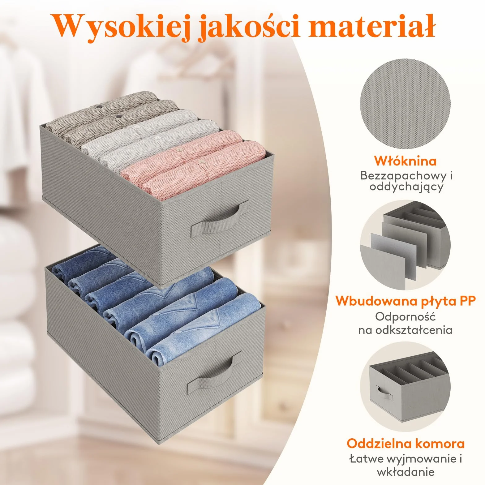 Lifewit Organizer do Szafy na Ubrania, Organizery na Jeansy do Szafy z 6-Komorową Składaną Szufladą na Ubrania, 42 x 27 x 17cm na Spodnie, Koszulki, Swetry, Legginsy, 4-paks