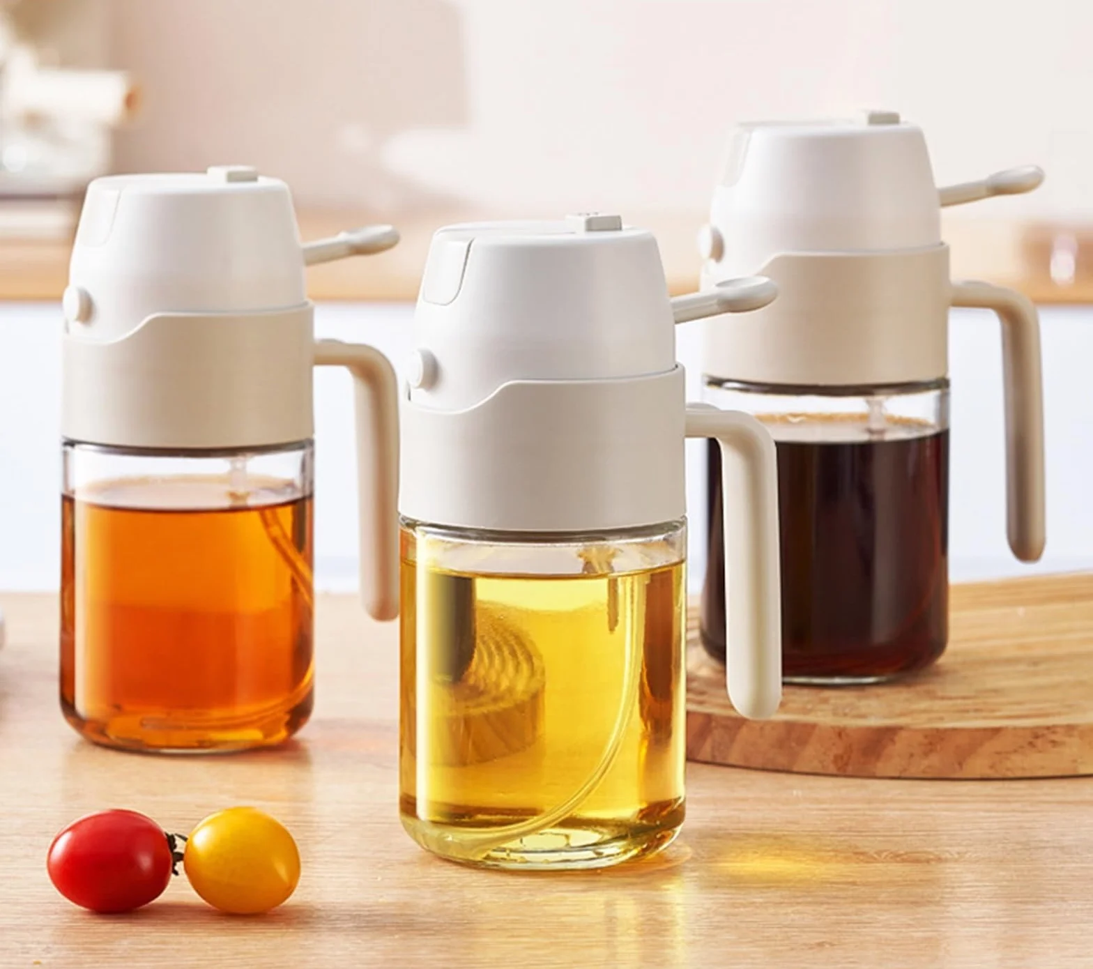 Butelka Oliwę 2 Szt. W 1 Dozownik Oliwy Z Oliwek Do Gotowania Sałatki Air Fryerze Dozownik Oleju Kuchennego(White,550ml)