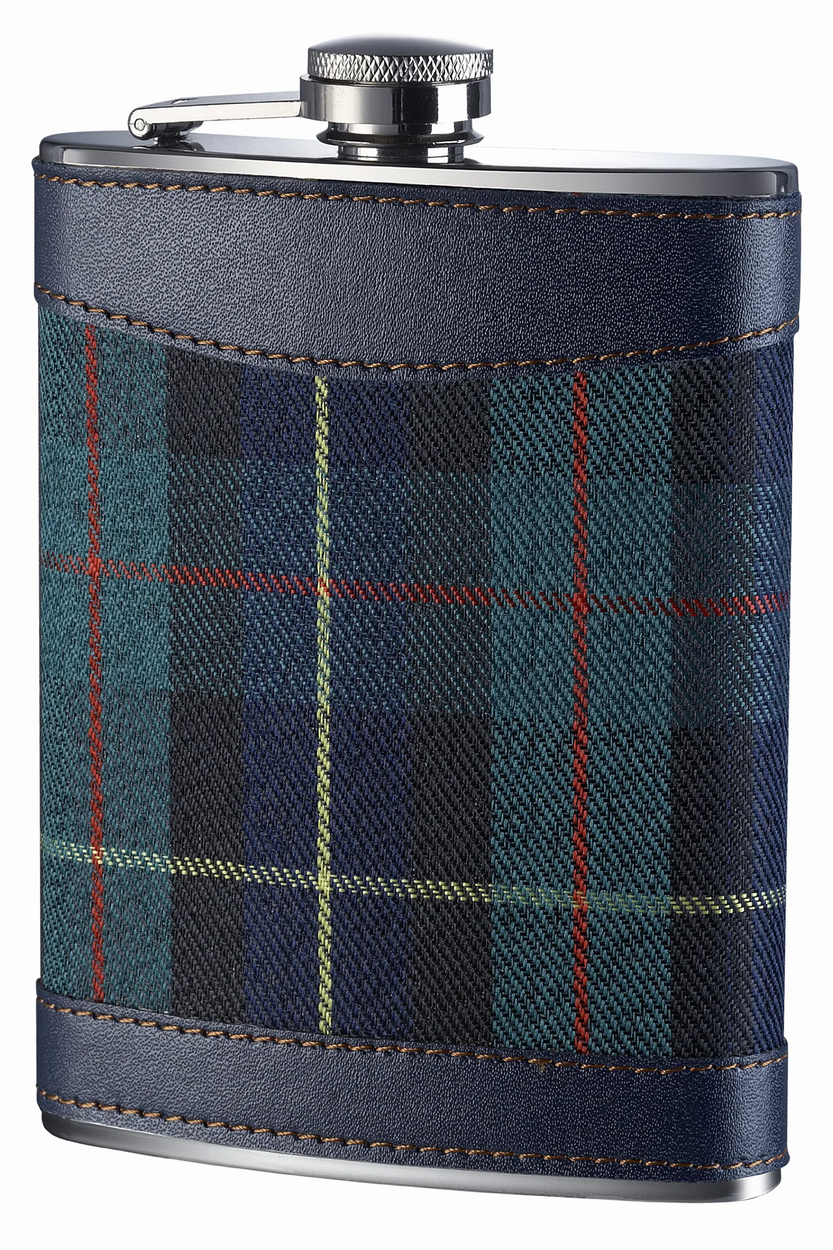 Piersiówka do domu wewnątrz i na zewnątrz, 226 g, stal nierdzewna/zielony tartan