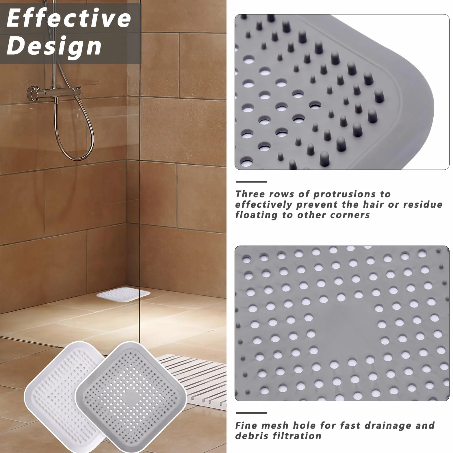 Alyvisun 2Pcs Silikon Łapacz Włosów Odpływu Prysznicowego z Przyssawką, Filtr do Włosów Ochraniacz Odpływowy, Sitko Odpływowe Uniwersalny do Łazienki, Wanny, Kuchni (Biały + Szary)