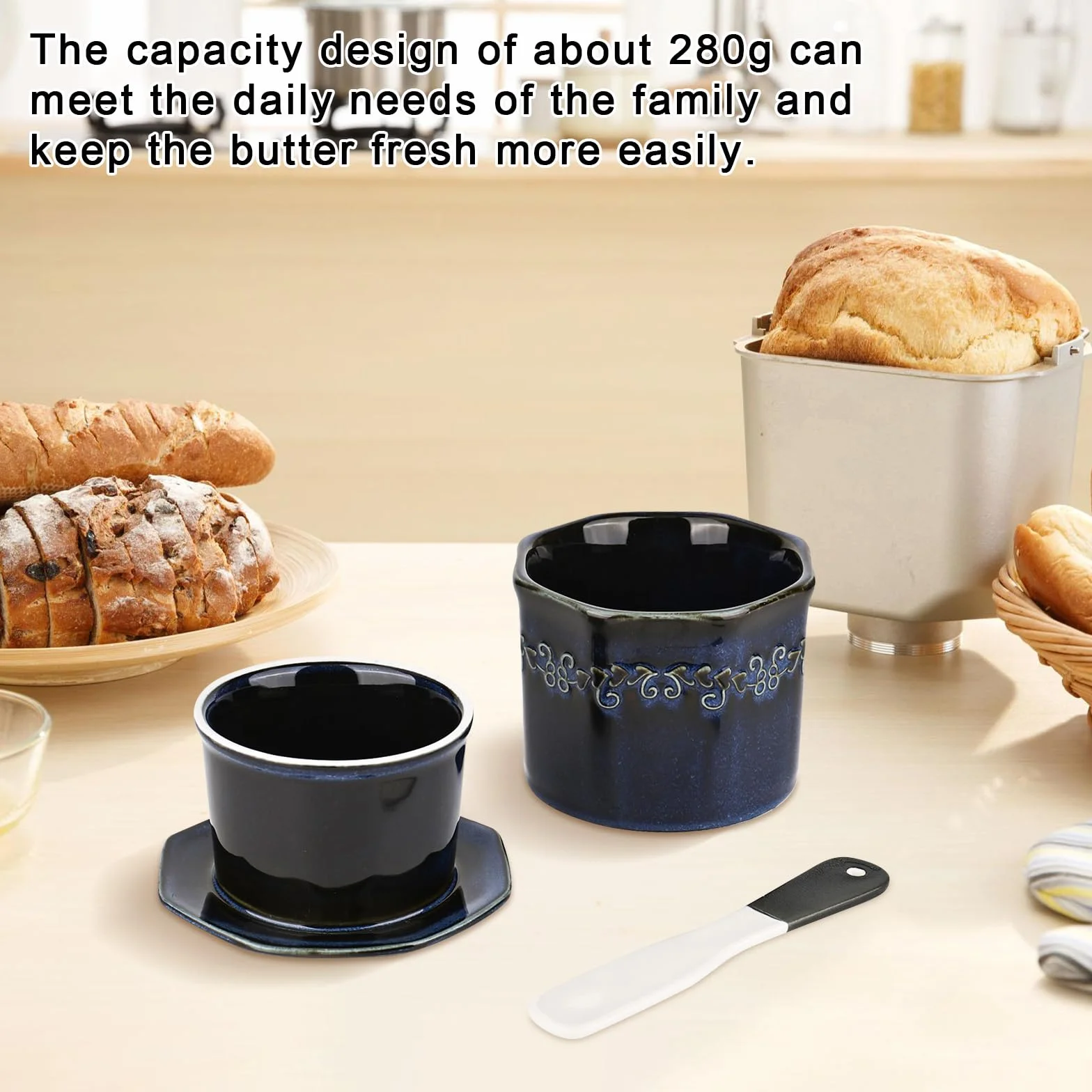 Francuska maselniczka, ceramika 250 g z nożem ceramicznym, chłodzona wodą z linią wodną, porcelana do kuchni