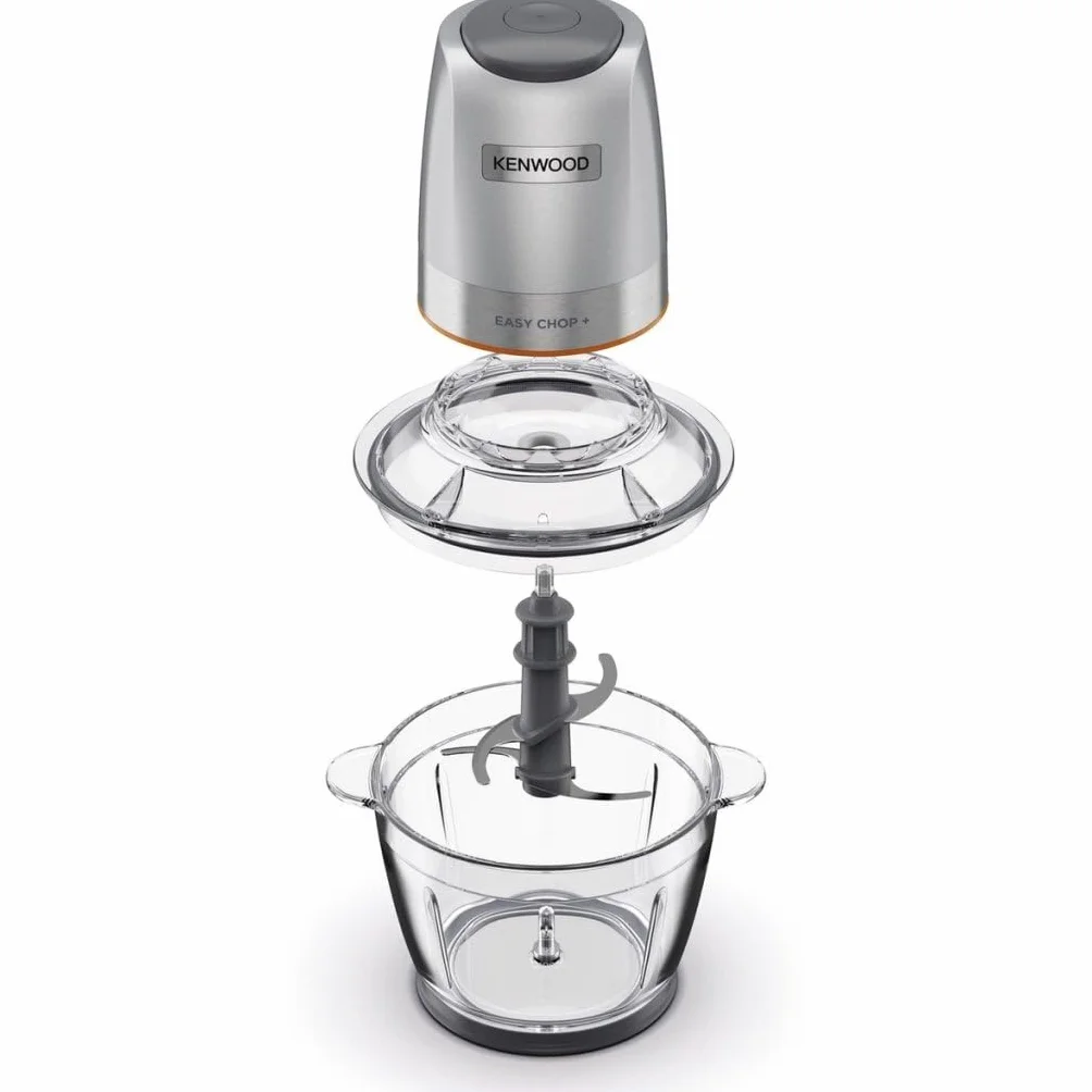 Kenwood EasyChop+ CHP62.400SI rozdrabniacz z systemem ostrzy Quad Blade ze stali nierdzewnej, system sterowania, rozdrabniacz do lodu, szklana misa 600 ml, nadaje się do mycia w zmywarce, 500 W, kolor