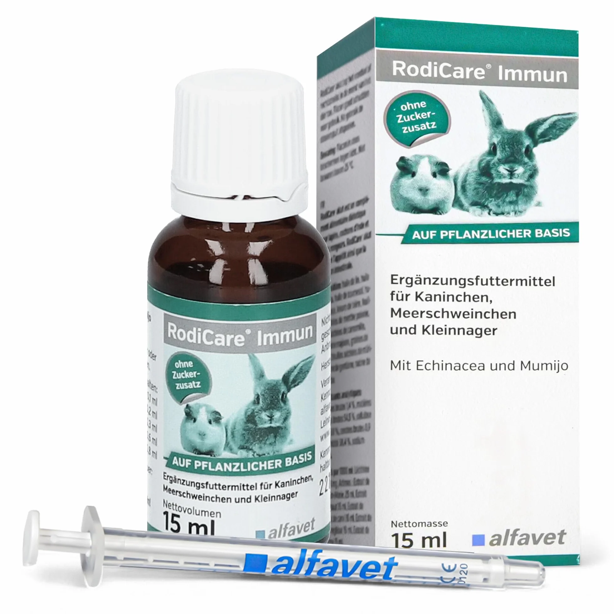 alfavet RodiCare Immunologiczny wzmocnienie odporności królików, świnek morskich i małych gryzoni, karma uzupełniająca, 15 ml, strzykawka dozująca