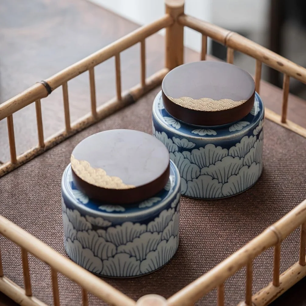 Ceramiczny pojemnik na herbatę, ceramiczny słoik do przechowywania herbaty, kuchenny słoik z zamknięciem, słoik na przekąski, słoik na słodycze, chiński zestaw do herbaty w stylu retro, podwójny sło