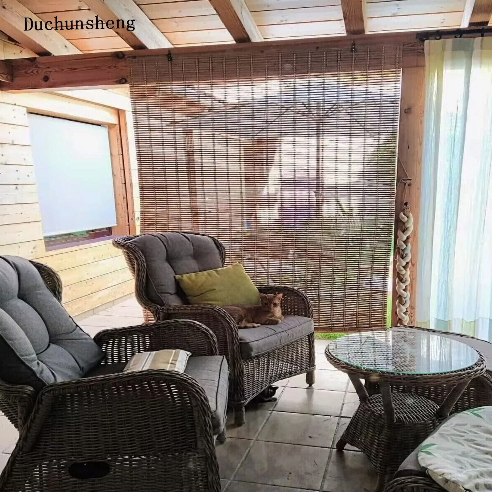 Duchunsheng Naturalne bambusowe rolety, zasłony prywatności na balkon i patio, łatwe w montażu, idealne do ogrodu, na zewnątrz, stylowe bambusowe dekoracje okienne