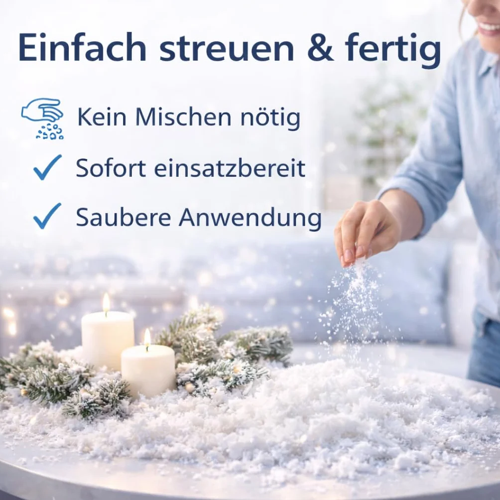 MERRYXMAS Sztuczny śnieg – łudząco prawdziwy – puszysty i błyszczący śnieg do dekoracji na Boże Narodzenie – dekoracyjny śnieg