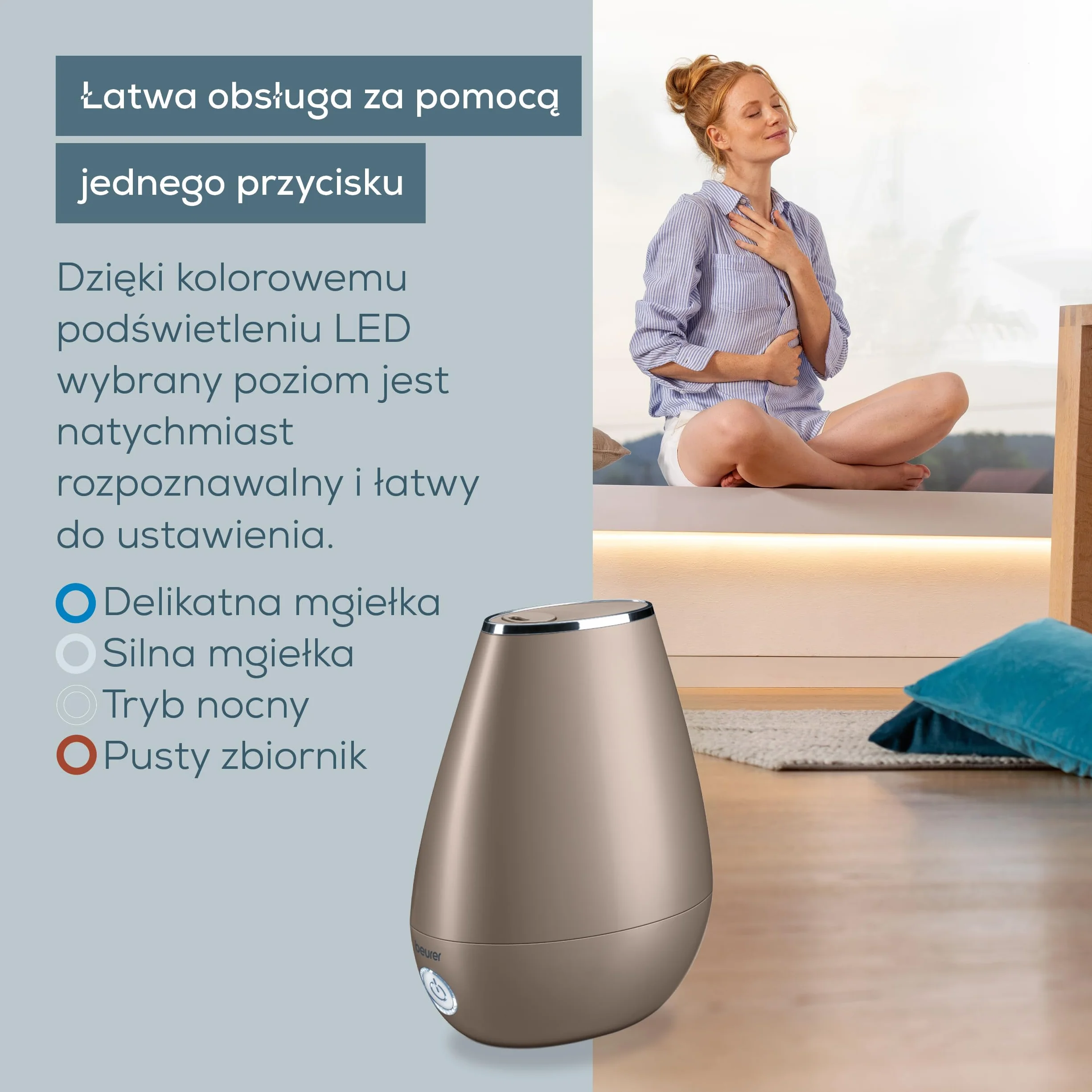 Beurer LB 37 Nawilżacz powietrza z ultradźwiękowym rozpraszaczem, w tym zintegrowany dyfuzor aromatów, nawilżacz z cichym trybem nocnym do sypialni, zbiornik 2L do pomieszczeń do 20 m², toffee