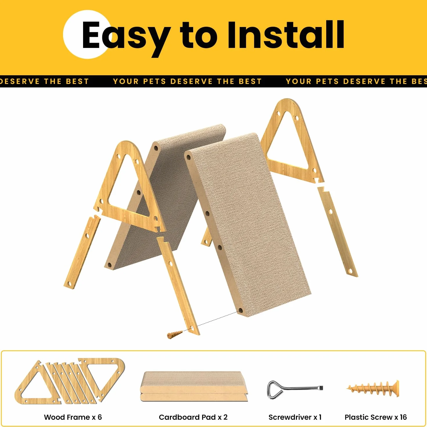 Conlun A-Frame Cat Scratching Board 2w1 Vertical Horizontal Cardboard Scratcher with Wooden Stand for Furniture Protection