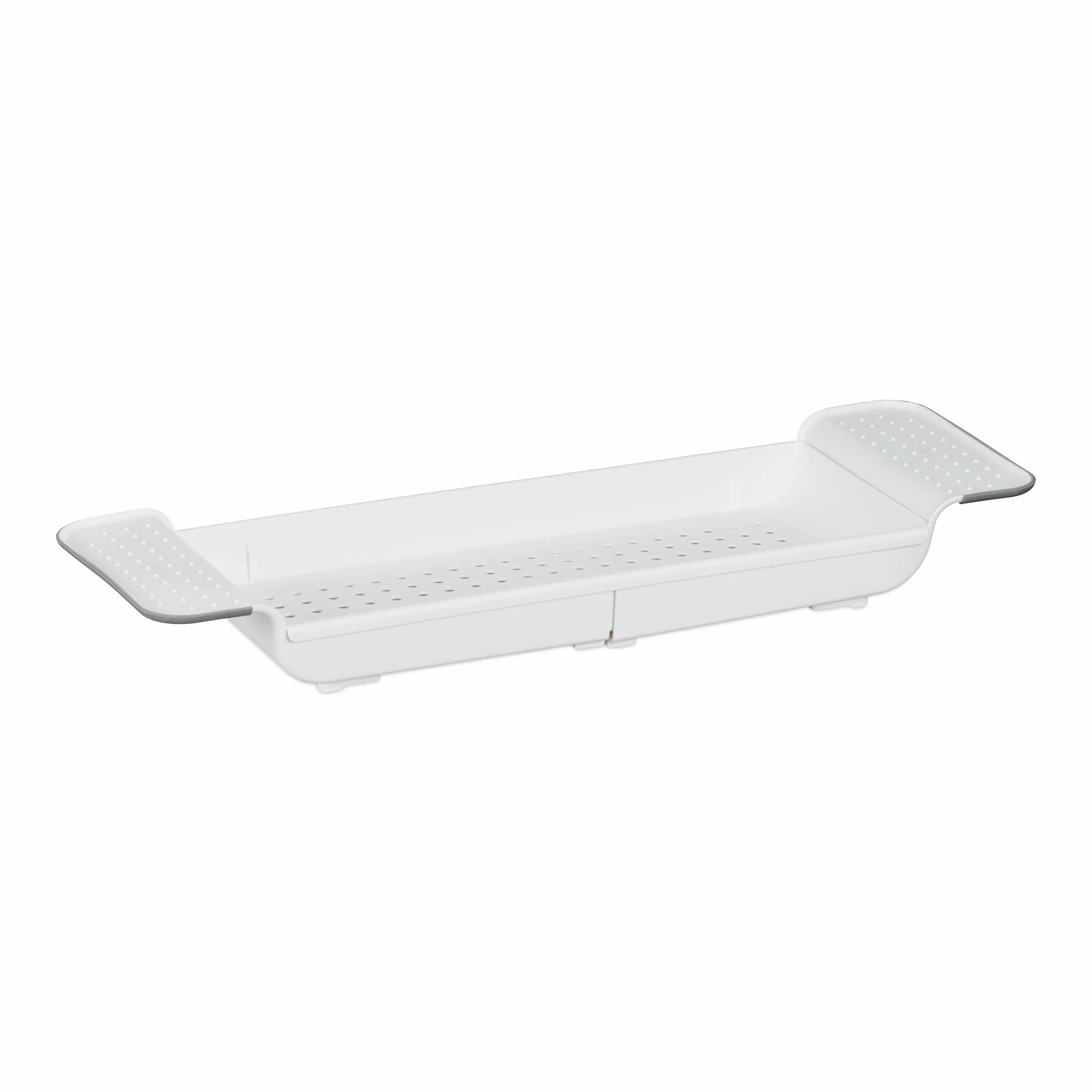 Relaxdays Półka na wannę, wysuwana 55,5-78 cm, tworzywo sztuczne, otwory odpływowe, antypoślizgowa, biała