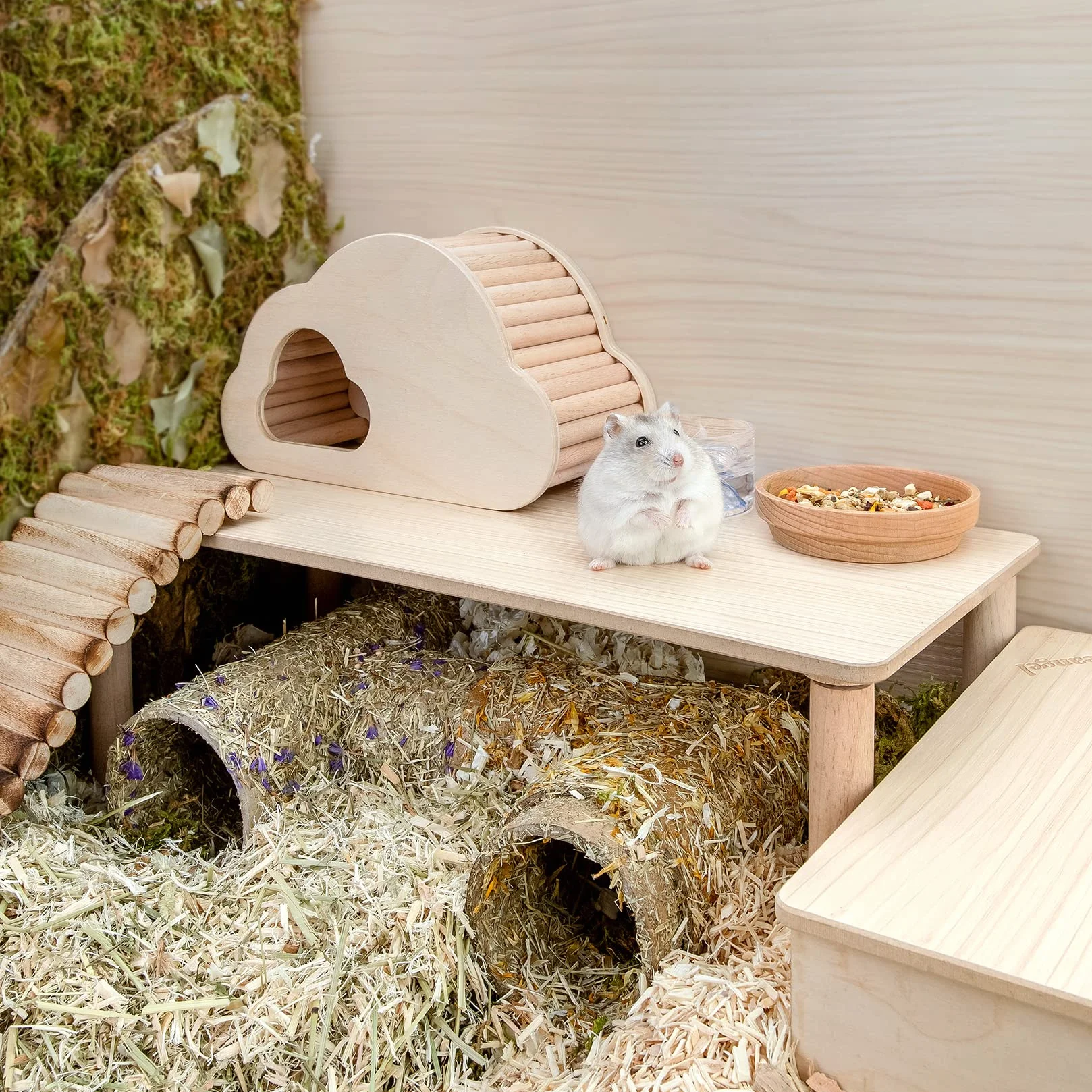 Niteangel Drewniana platforma do zabawy dla małych zwierząt domowych 18 cm