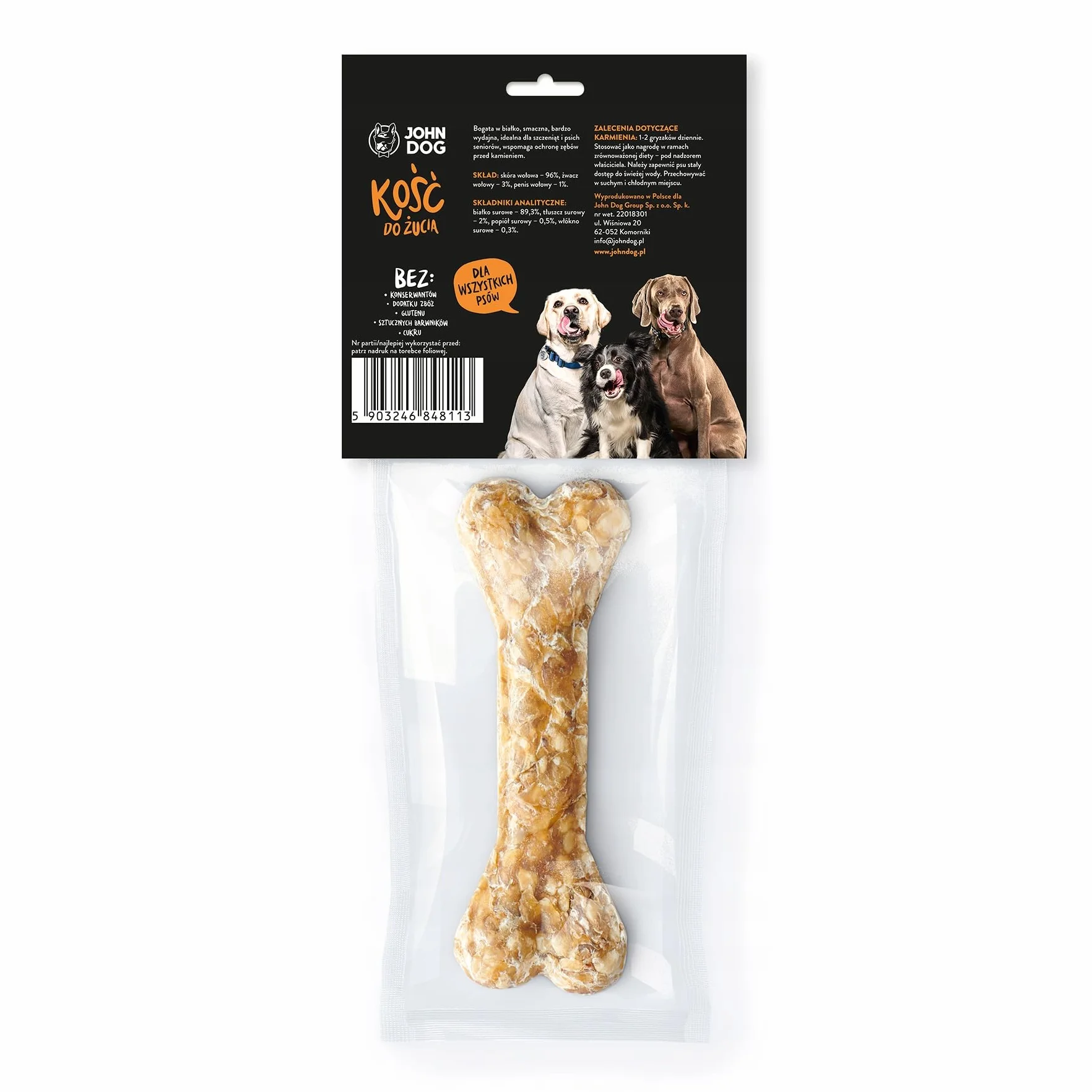 JOHN DOG SMAKOŁYKI Kość do żucia ze żwaczem i penisem wołowym J/S 12 cm 1 szt