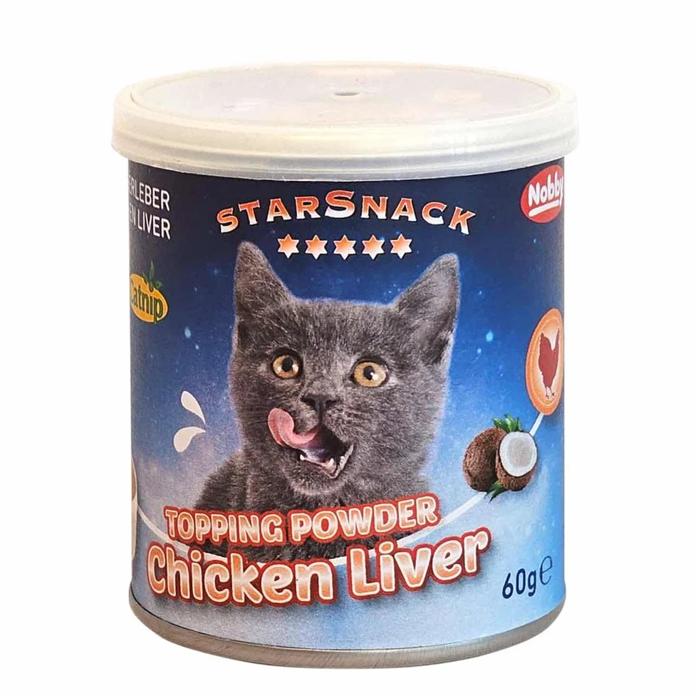 Nobby StarSnack Topping Powder Chicken Liver z puszką Catnip ok. 60 g