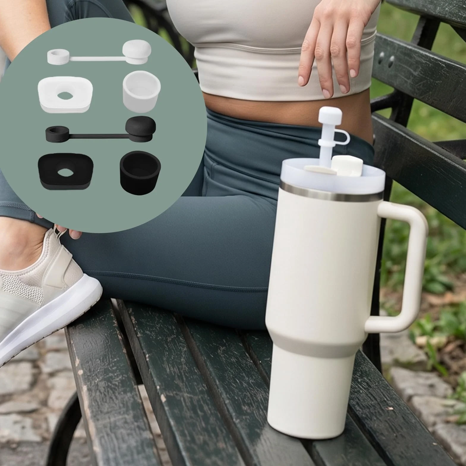 Zestaw 2 silikonowych etui na słomki, czarne i przezroczyste, 6 sztuk w zestawie, silikonowe etui na słomkę zapobiegającą wyciekom, do kubków Stanley Tumbler 30/40 uncji, kompatybilne z kubkami 1,2 l