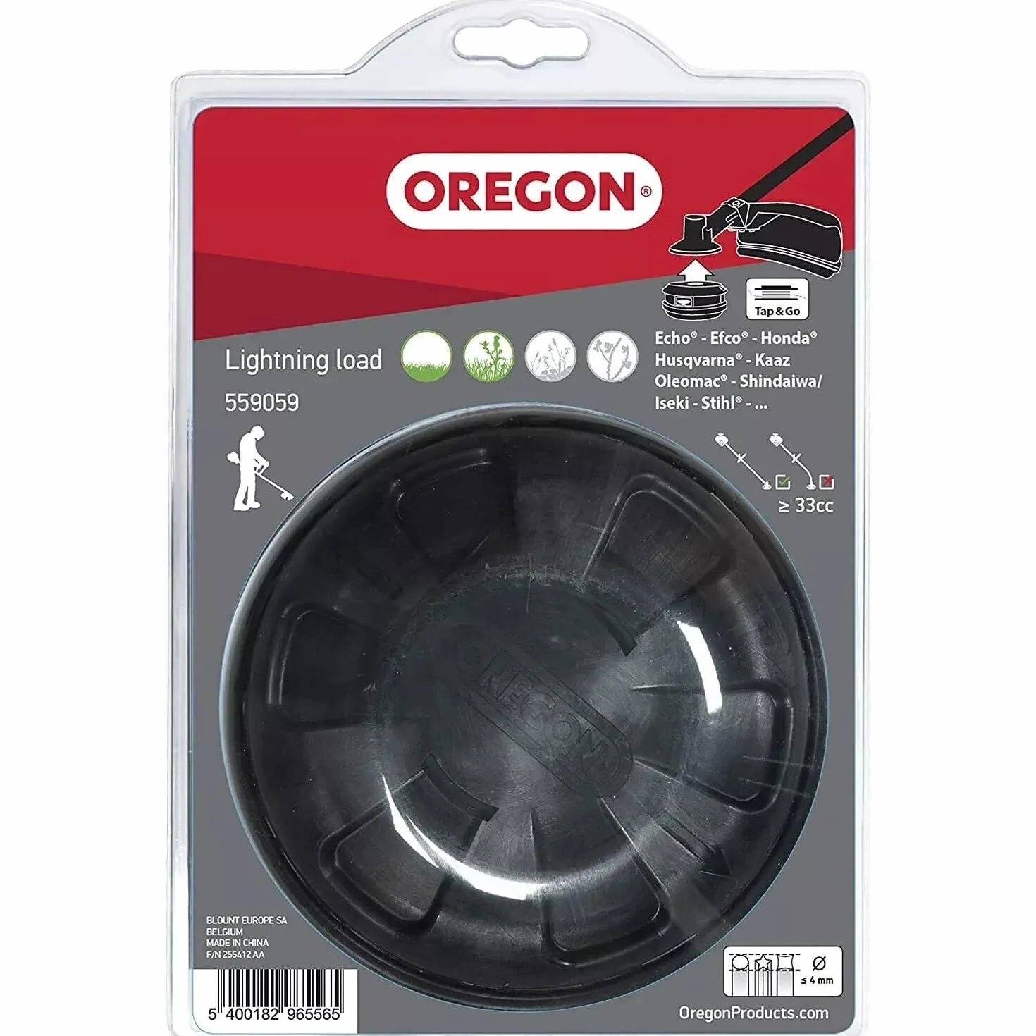 Oregon 559059 Lightning Load Pro Tap and Go Bump Fit uniwersalna głowica trymera, pasuje do większości prostych podkaszarek wału powyżej 33 cm³, kremowy